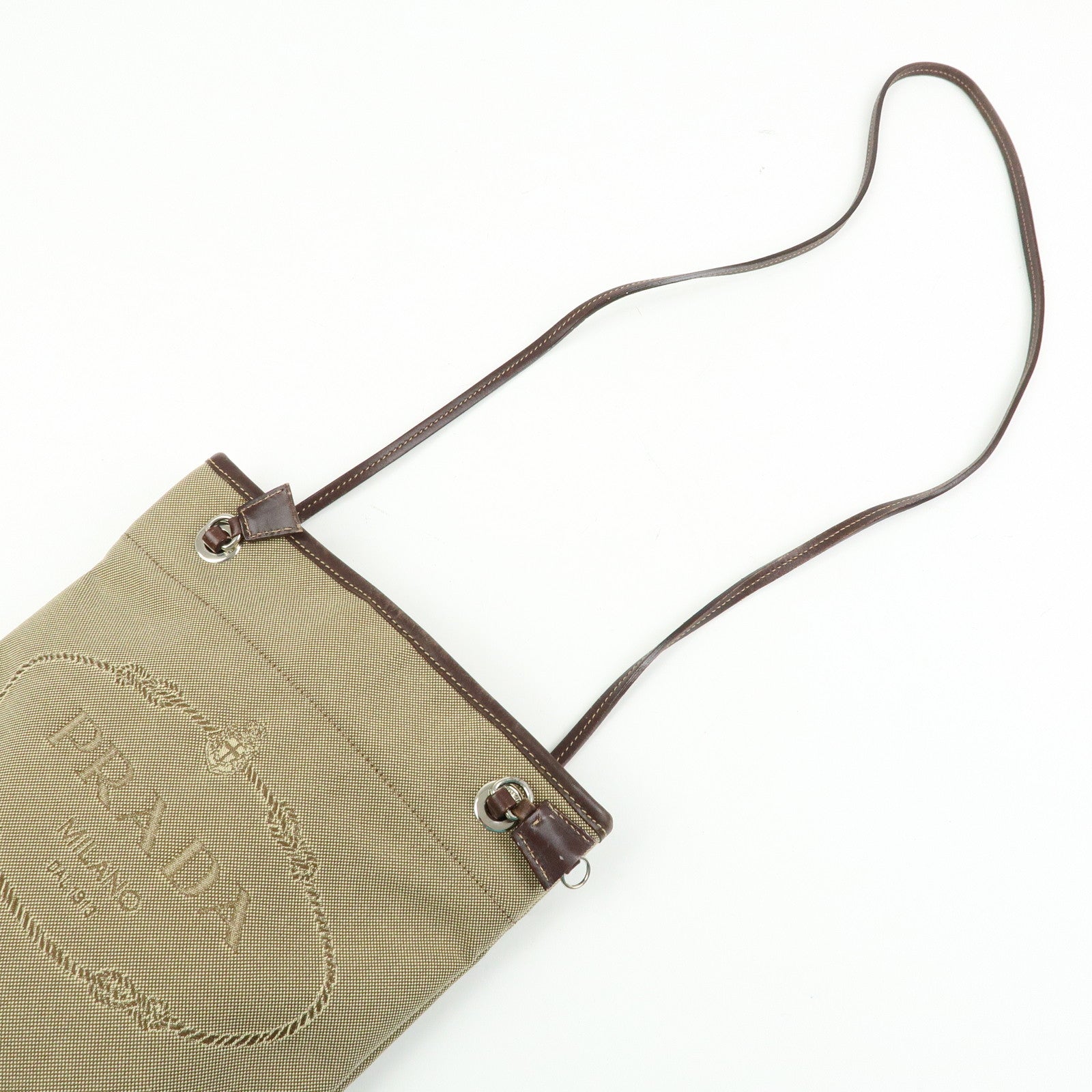 PRADA Logo Jacquard Leather Shoulder Crossbody Bag Brown BT0551