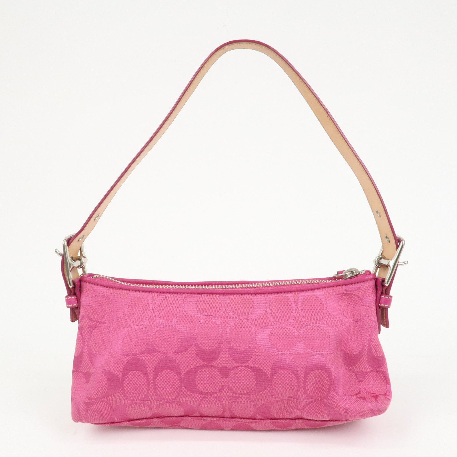 COACH Signature Logo Canvas Leather Shoulder Bag Hand Bag Pink
