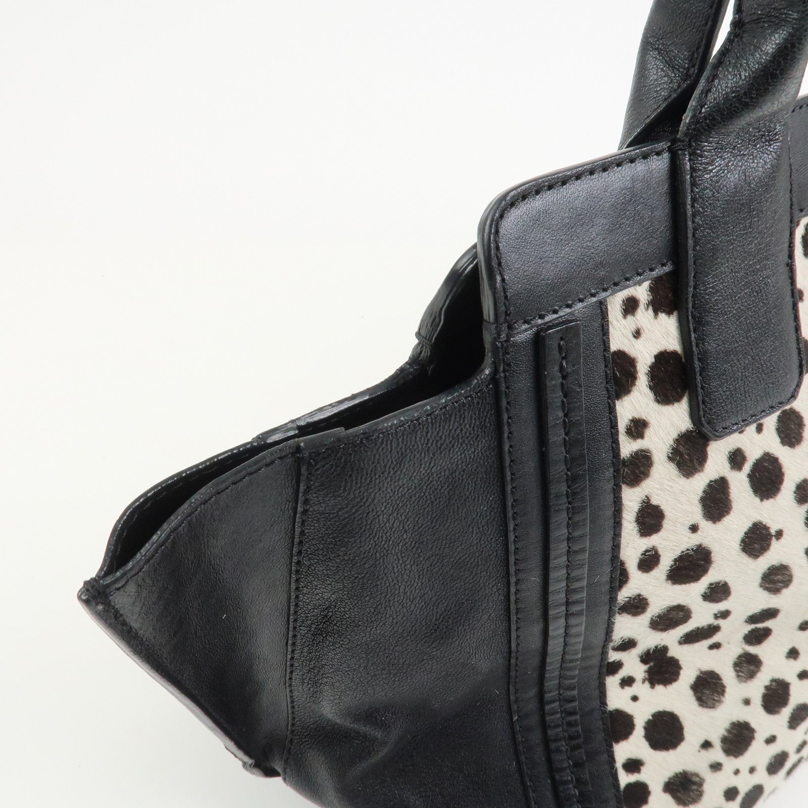 Chloe Alison Unborn Calf Leather Dalmatian Tote Bag Black Ivory
