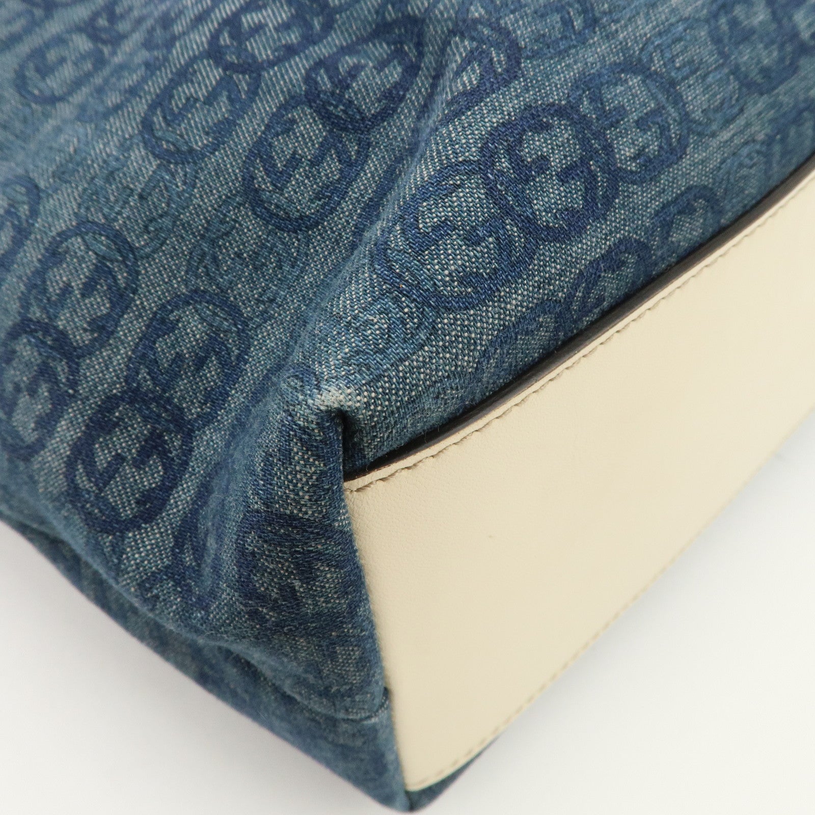 GUCCI Interlocking G Denim Leather Tote Bag Shoulder Bag Blue 257245 Used