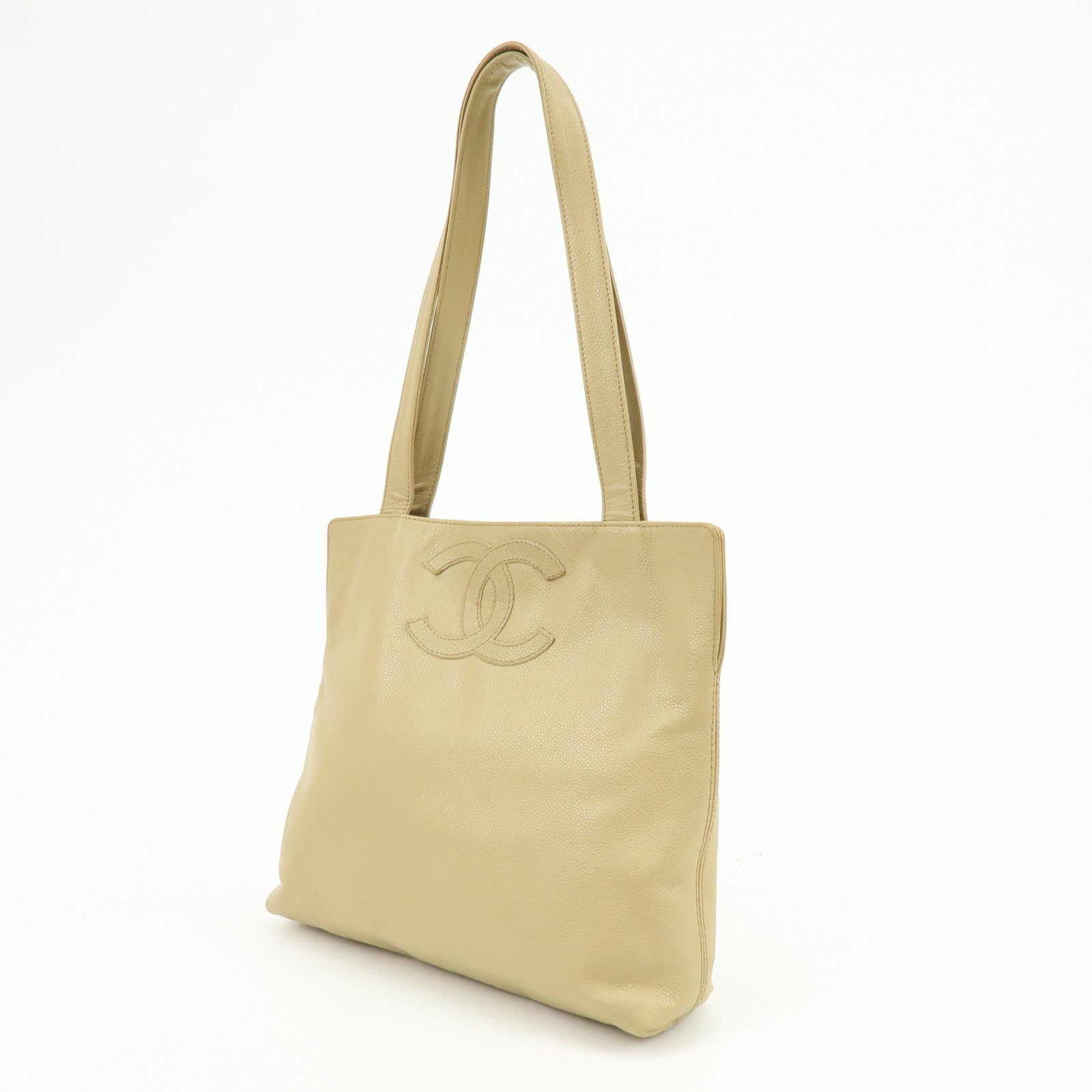 CHANEL Caviarskin Tote Bag Shoulder Bag Beige