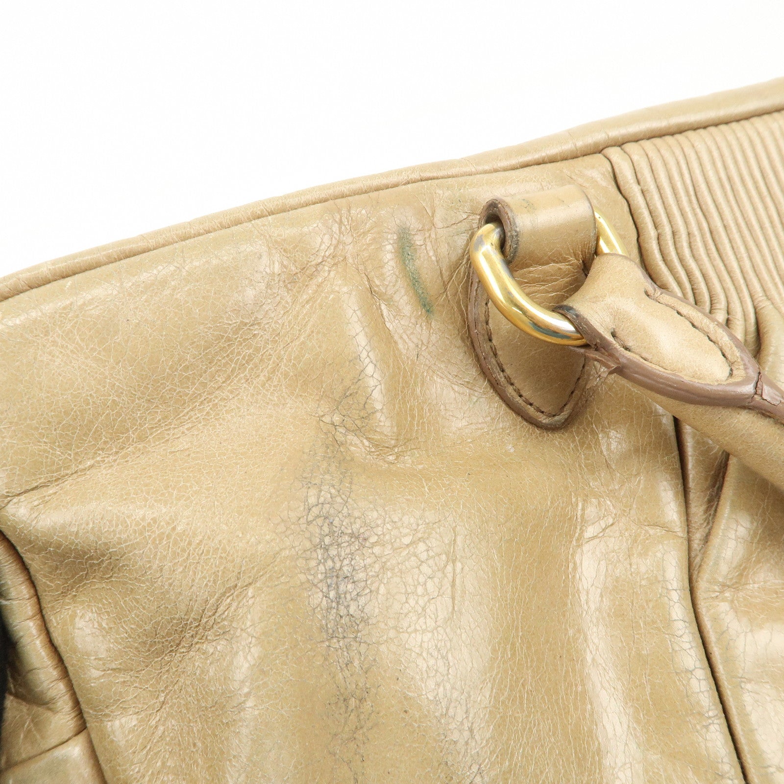 MIU MIU Logo Leather 2Way Bag Hand Bag Light Brown RL0048