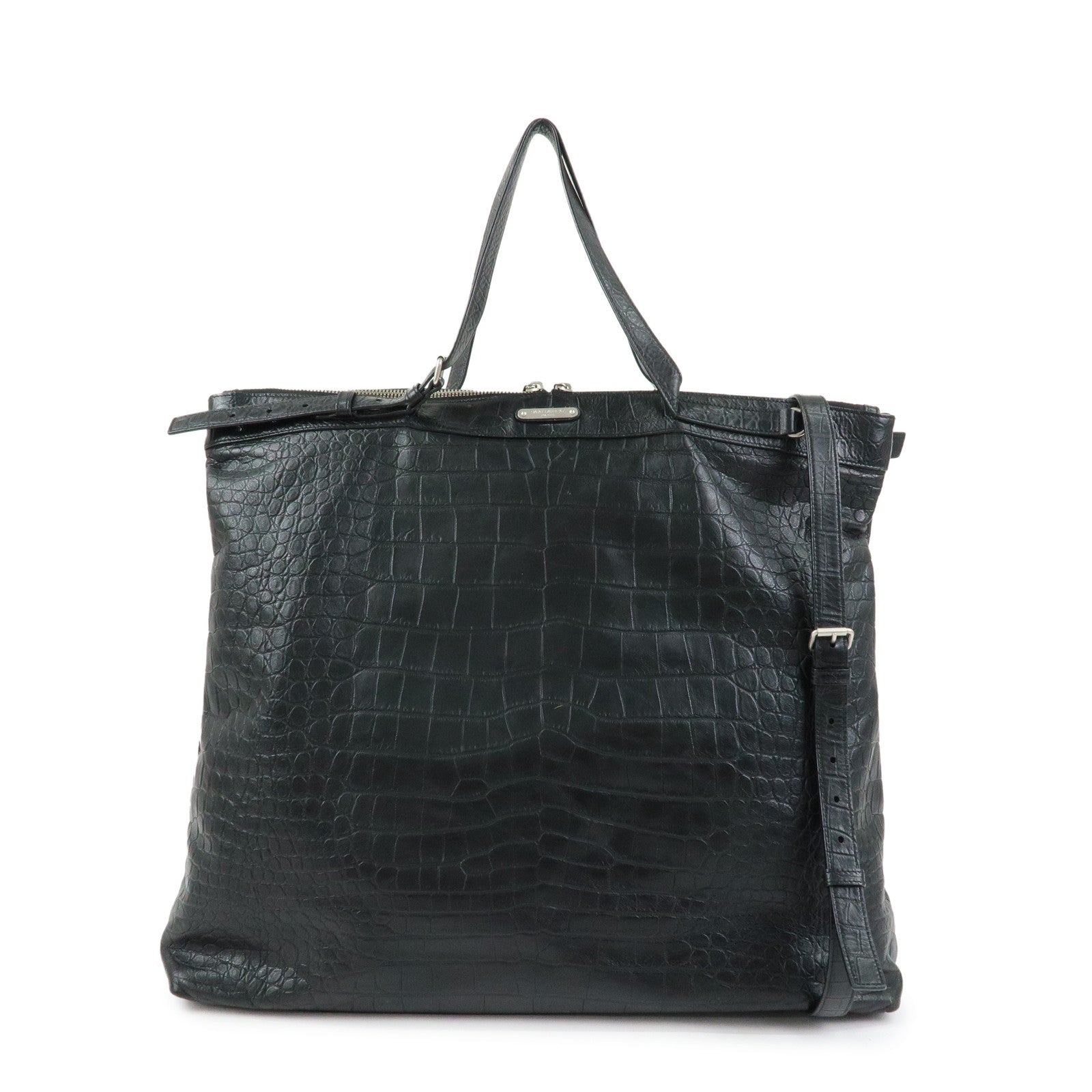 SAINT LAURENT PARIS Embossed Leather 2Way Shoulder Bag Black 504873