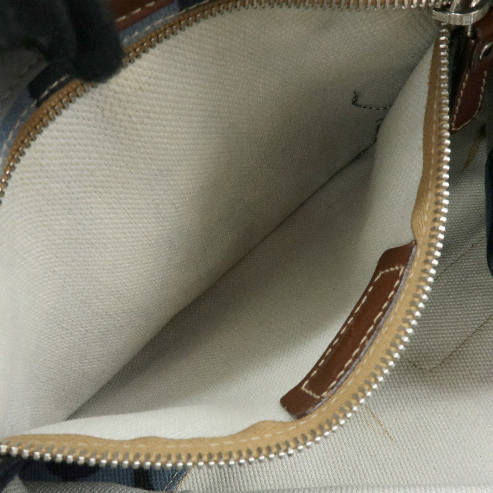 MIU MIU Canvas Leather Tote Bag Shoulder Bag Flower Motif Navy