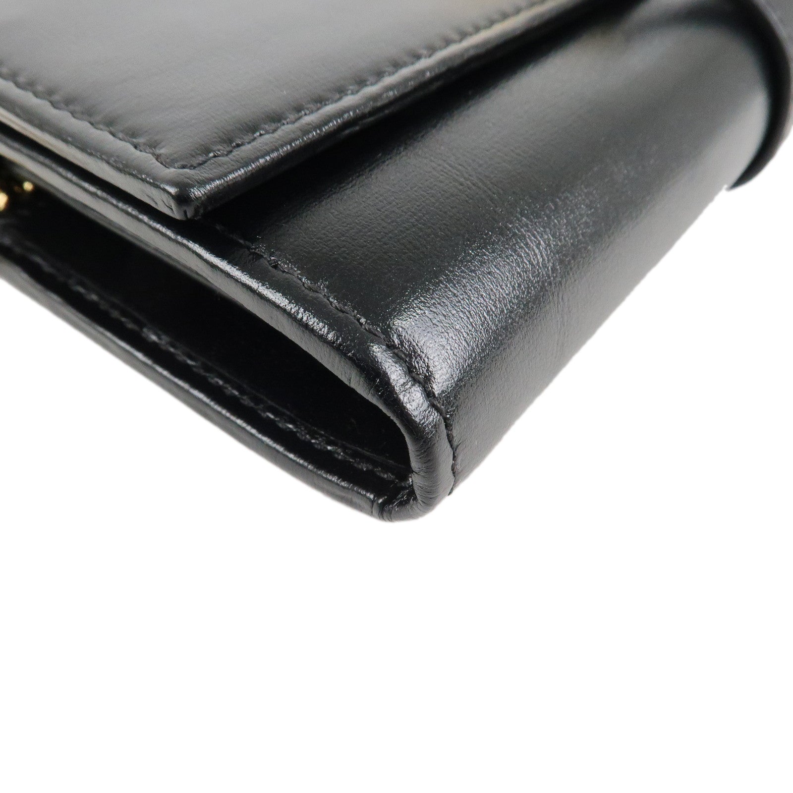 GUCCI Jackie 1961 Leather Chain Wallet WOC Black Gold 652681 Used