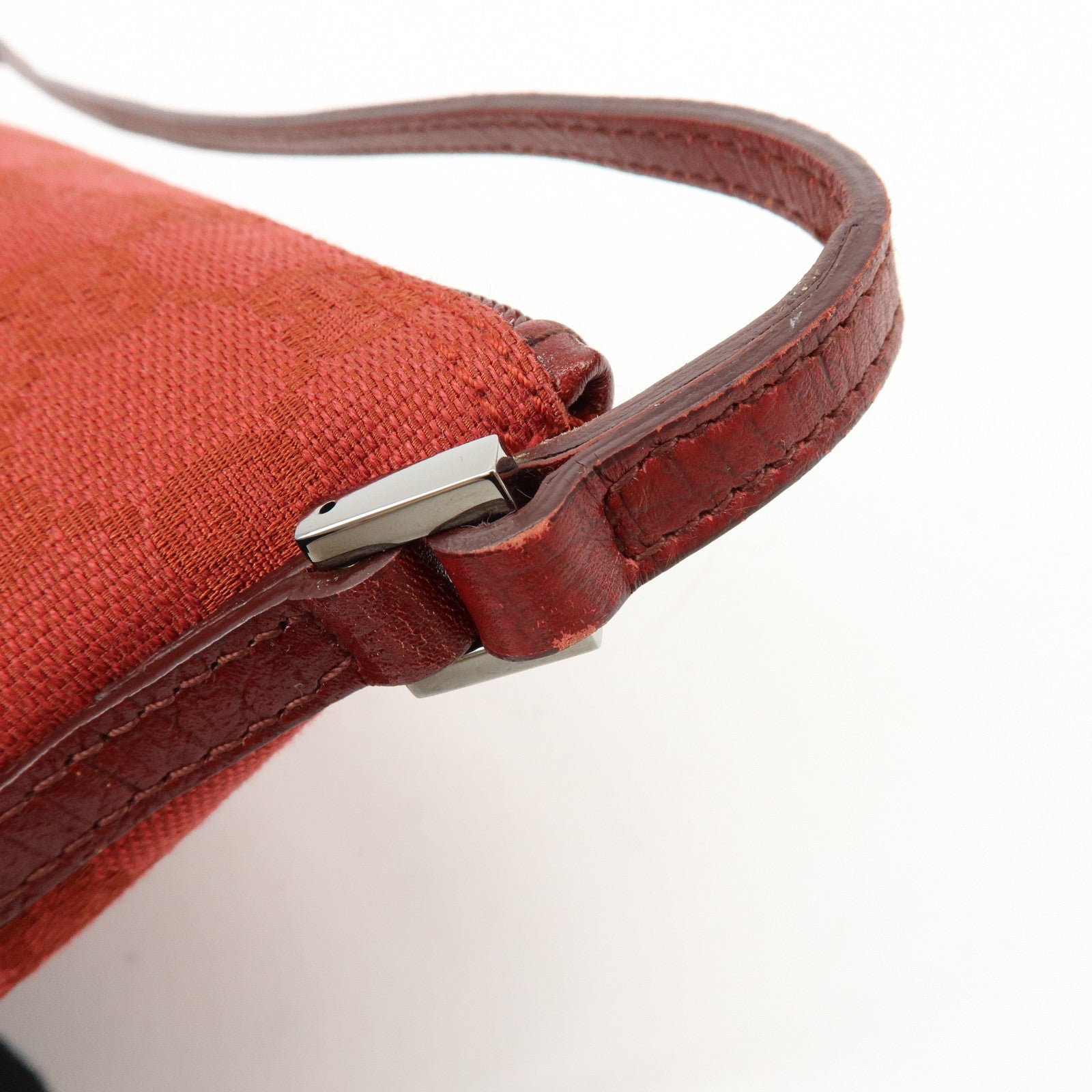 GUCCI Boat Bag GG Canvas Leather Accessory Pouch Hand Bag Red 07198