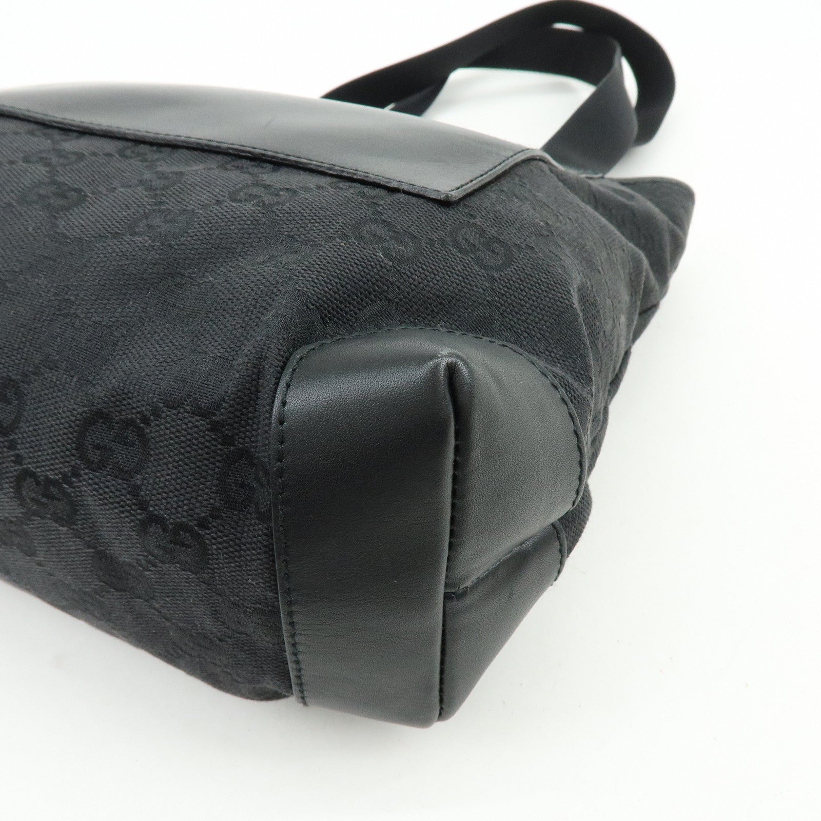 GUCCI GG Canvas Leather Tote Bag Shoulder Bag Black 28893