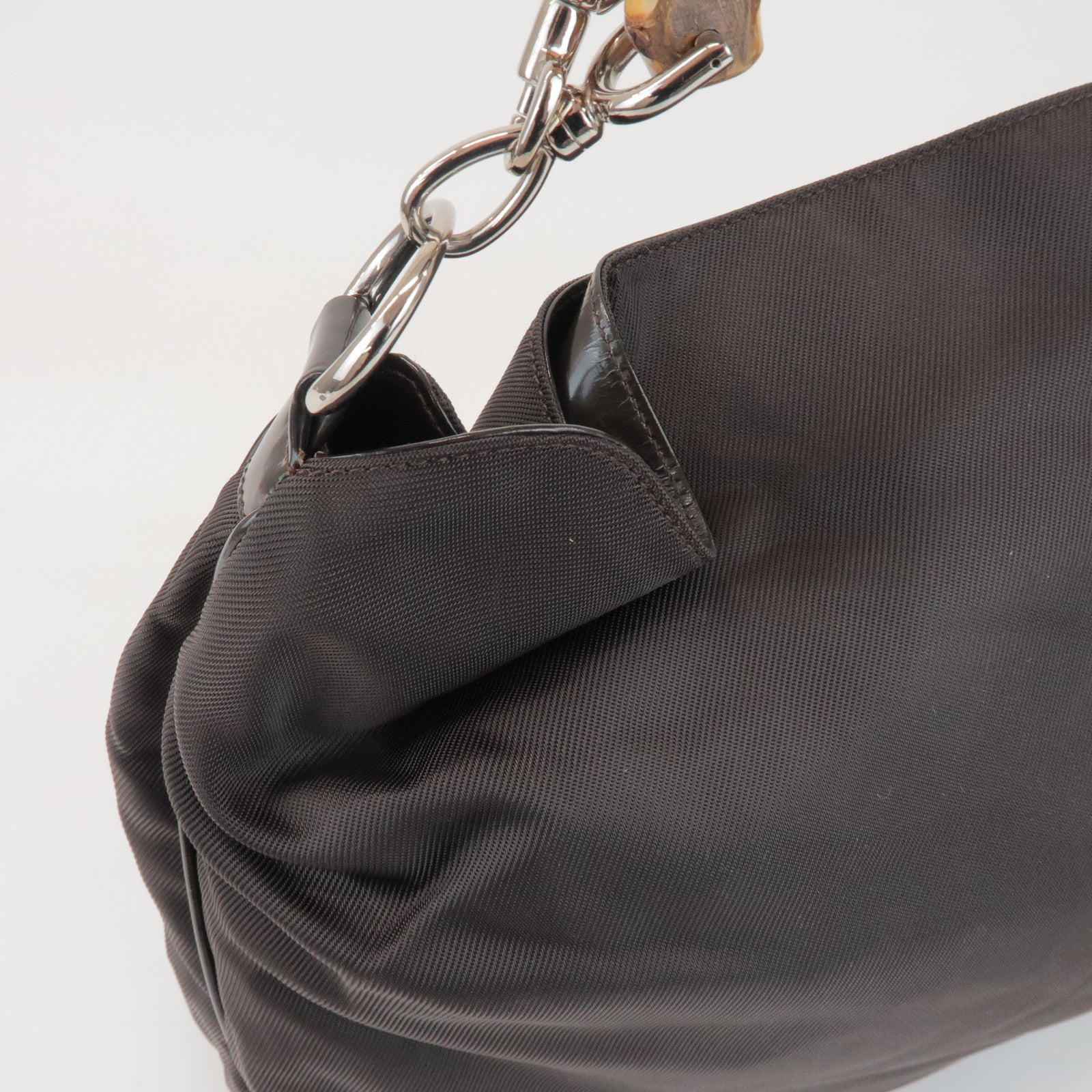 GUCCI Bamboo Nylon Canvas Leather 2Way Hand Shoulder Bag 001.2404