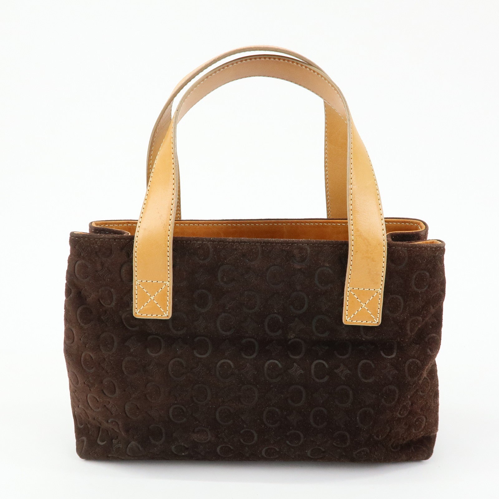 CELINE C Macadam Suede Leather Hand Bag Dark Brown