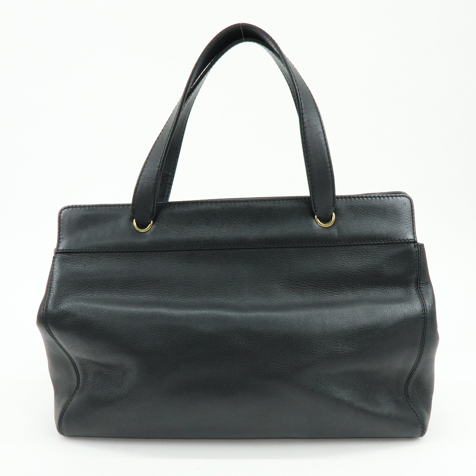 CHANEL Calf Leather 2Way Bag Shoulder Bag Tote Bag Black Gold