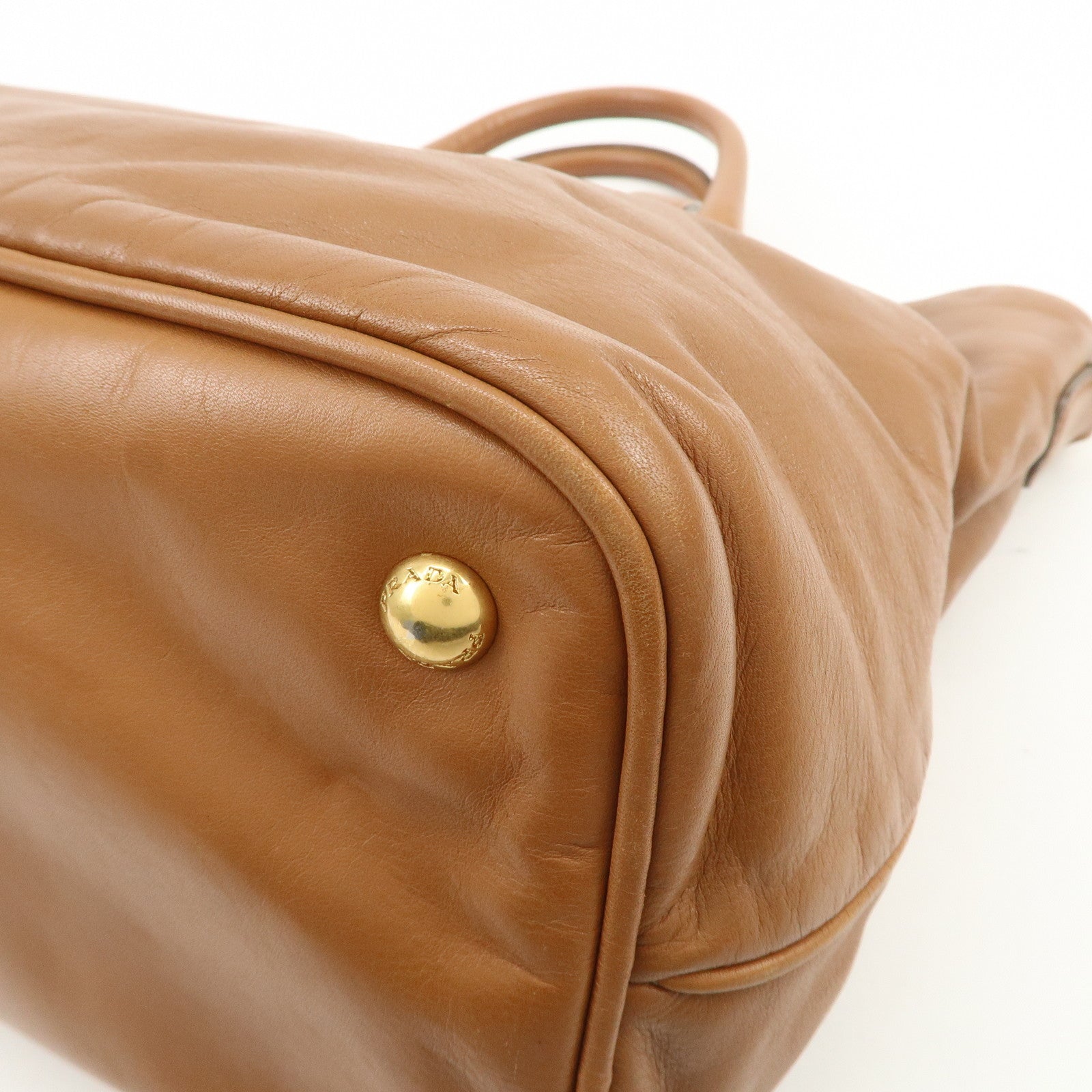 PRADA Calf Leather 2Way Bag Hand Bag Shoulder Bag Brown BN1902