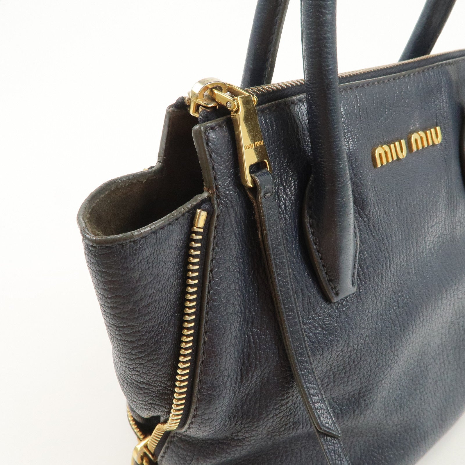 MIUMIU Matelasse Leather 2Way Bag Hand Bag Navy 5BA003