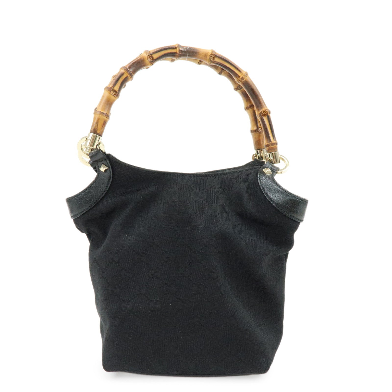 GUCCI Bamboo GG Canvas Leather Hand Bag Tote Bag Black 140203