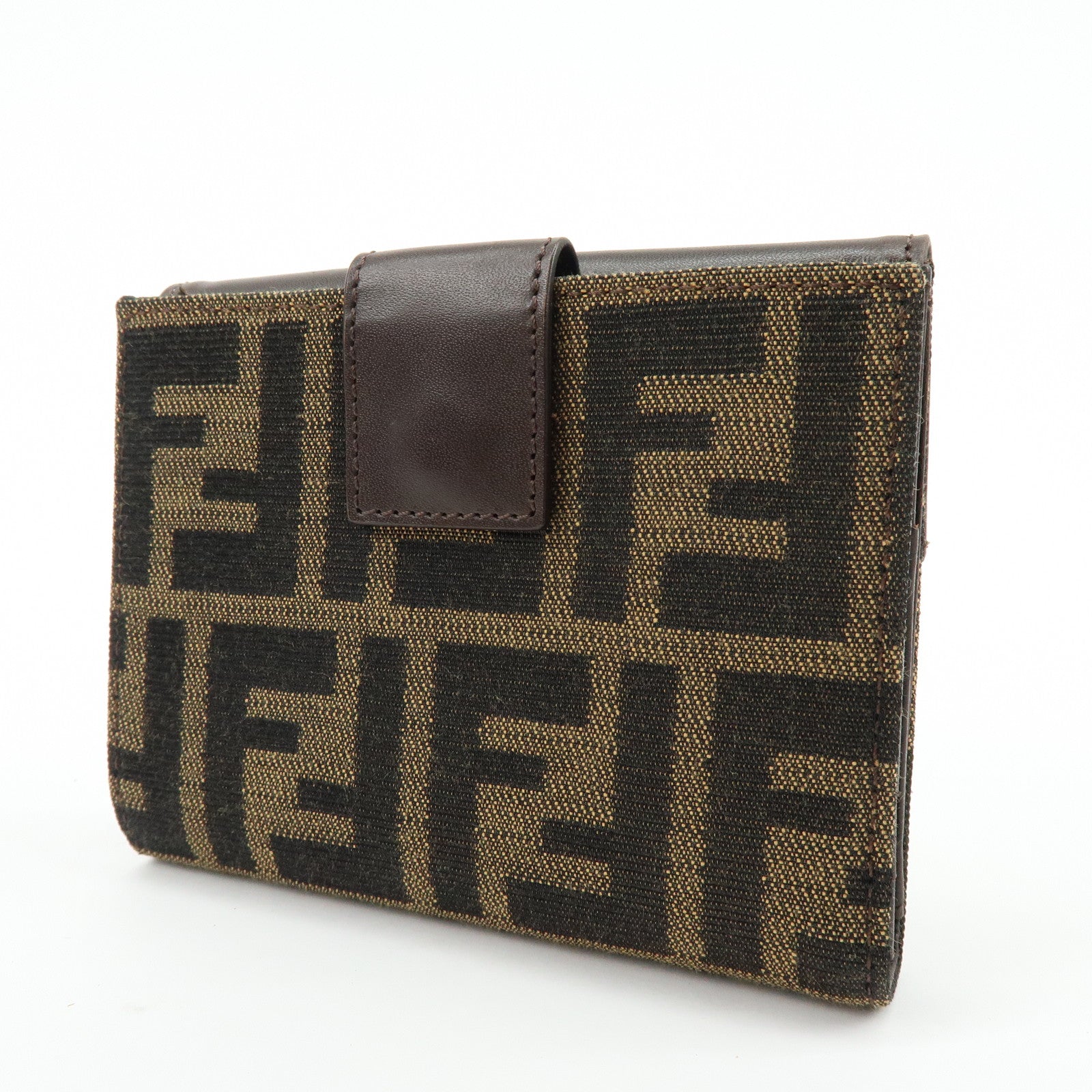 FENDI Zucca Canvas Leather Bi-fold Compact Wallet Brown 8M0033