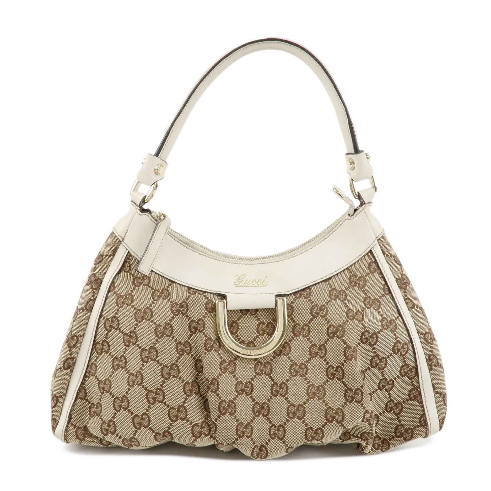 GUCCI Abbey GG Canvas Leather Shoulder Bag Beige 190525 Used