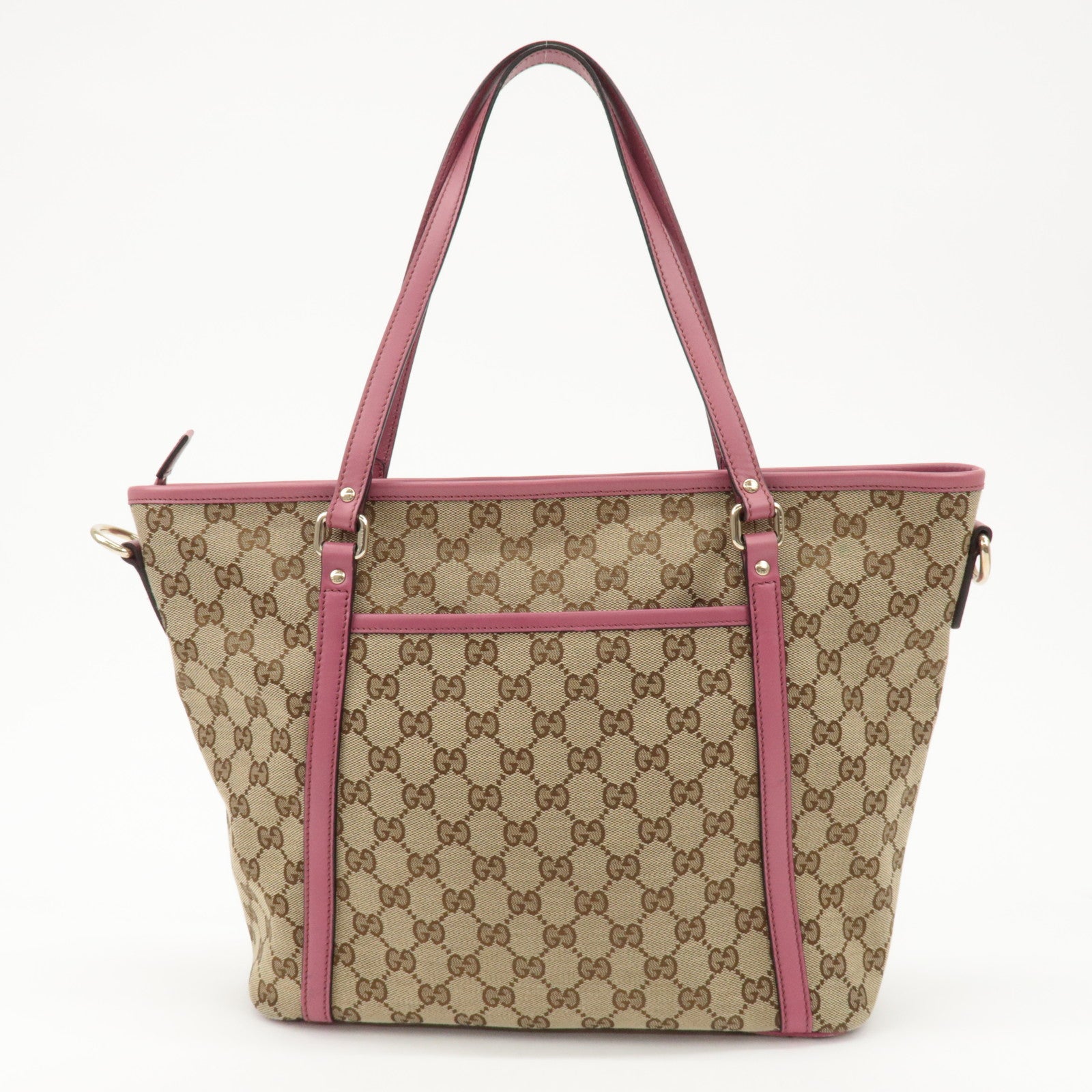 GUCCI GG Canvas Leather 2way Tote Bag Hand Bag Beige Pink 388929 Used
