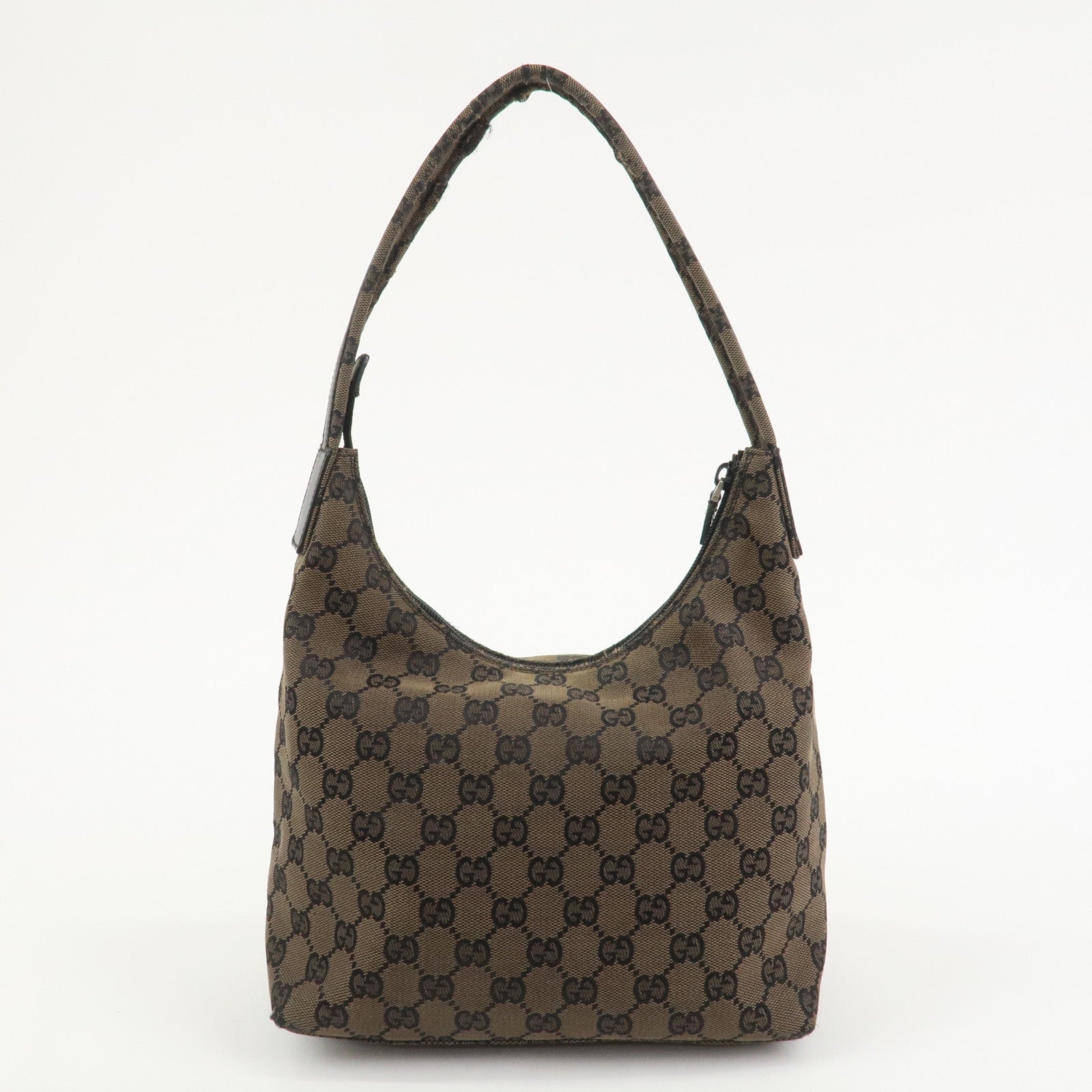 GUCCI GG Canvas Leather Shoulder Bag Hand Bag Brown Black 001・3386