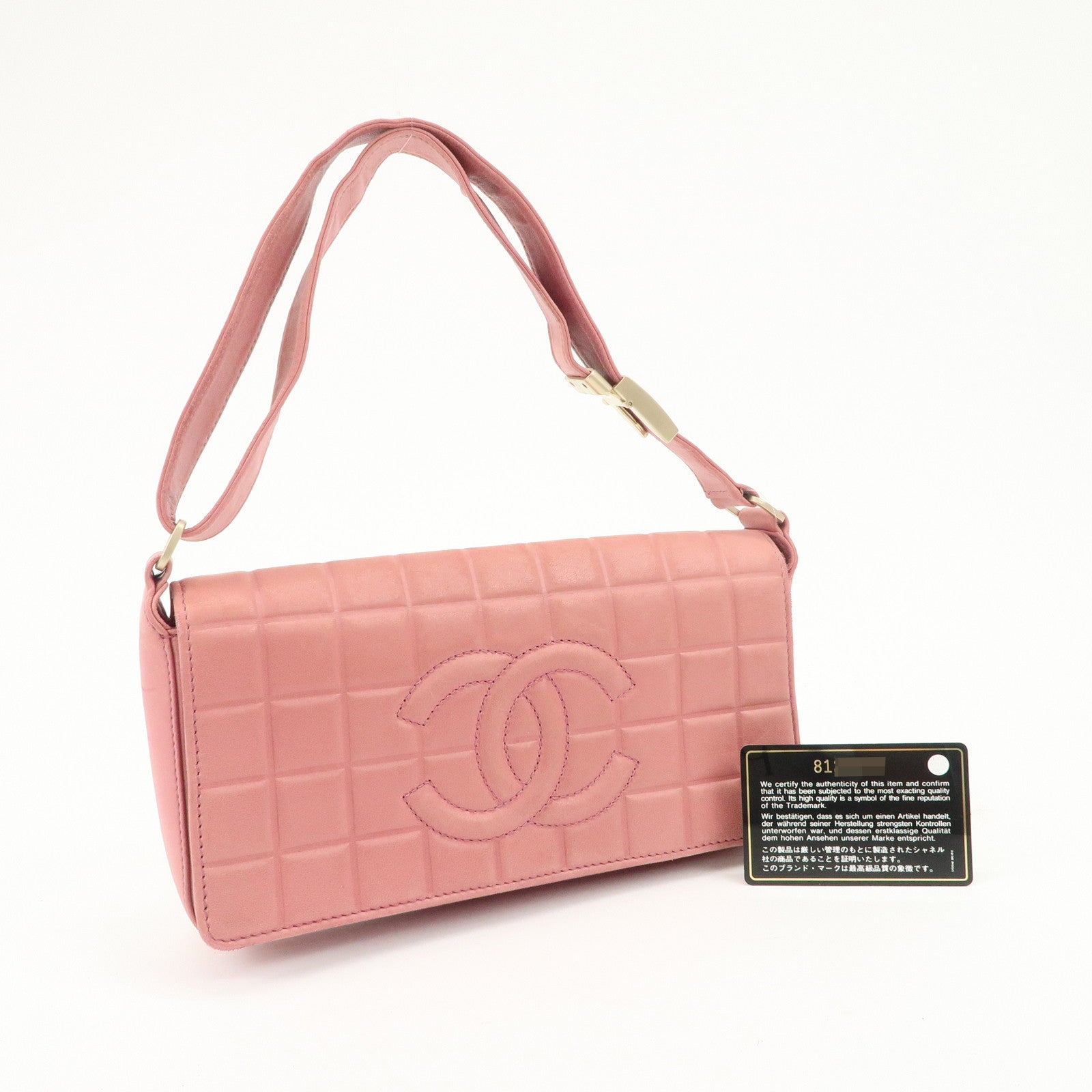 CHANEL COCO Mark Chocolate Bar Lamb Skin Shoulder Bag Pink