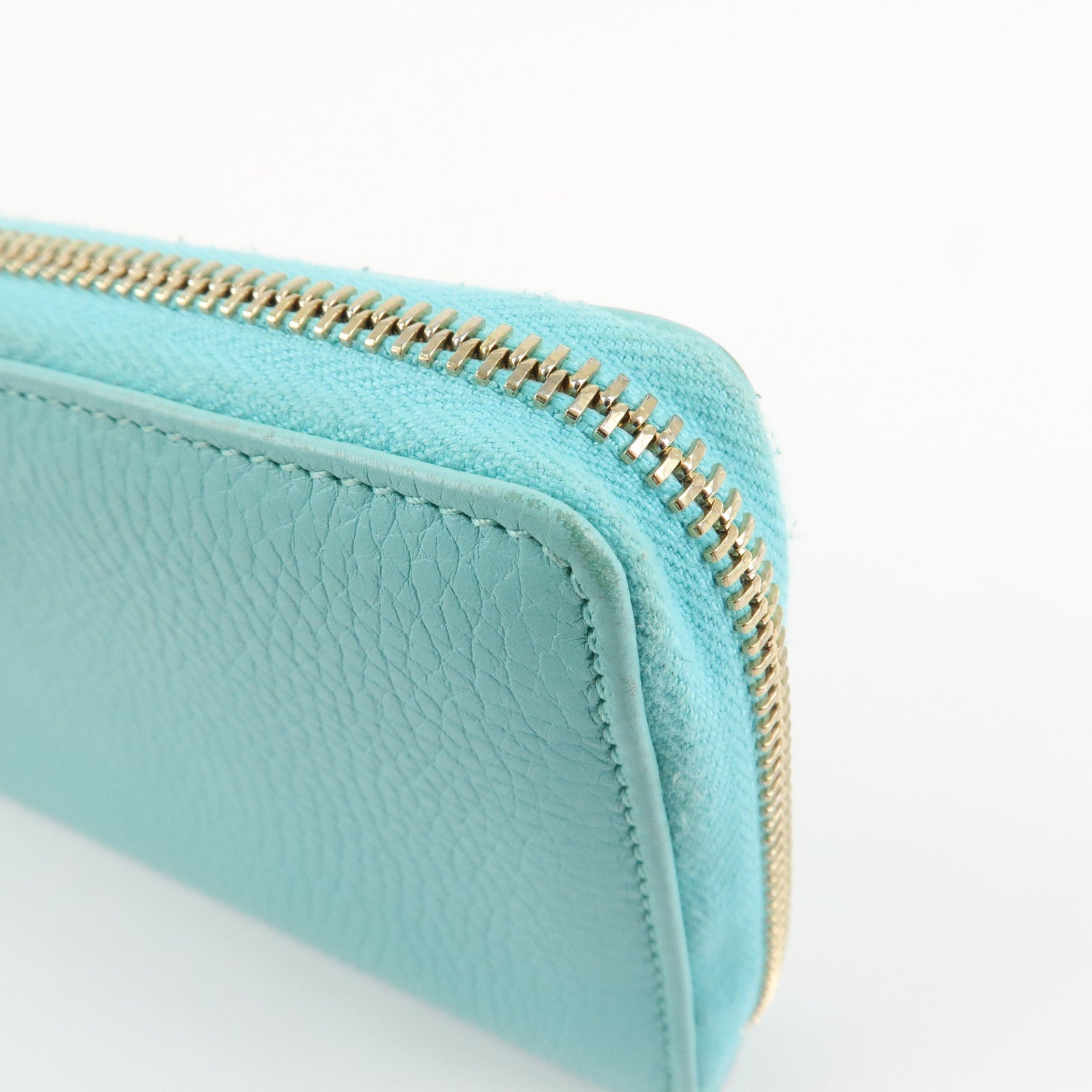 GUCCI Bamboo Leather Round Zippy Wallet Long Wallet Light Blue 307984 Used