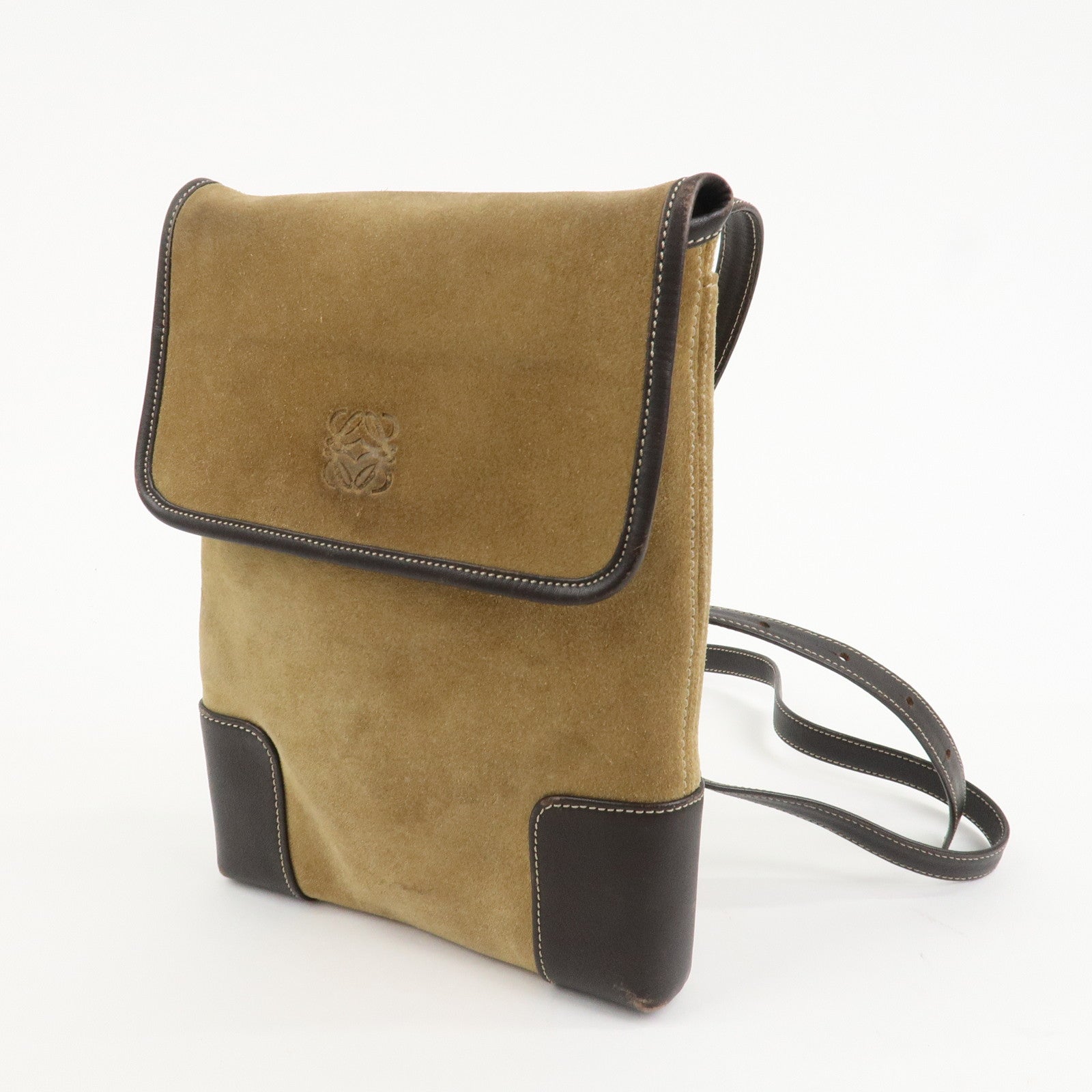 LOEWE Anagram Suede Leather Shoulder Bag Crossbody Bag Brown