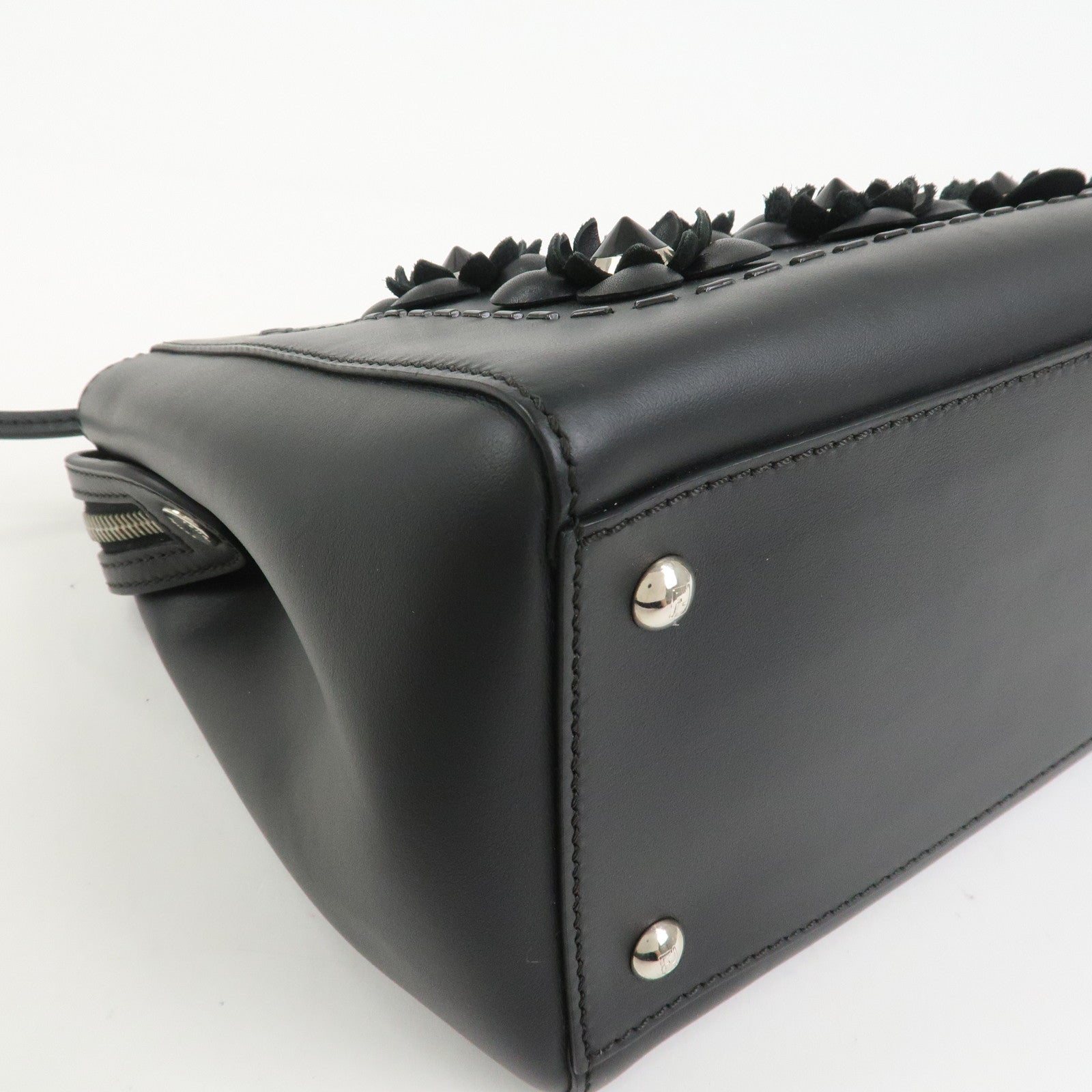 FENDI Dotcom Leather 2WAY Bag Hand Bag Shoulder Bag Black 8BN293