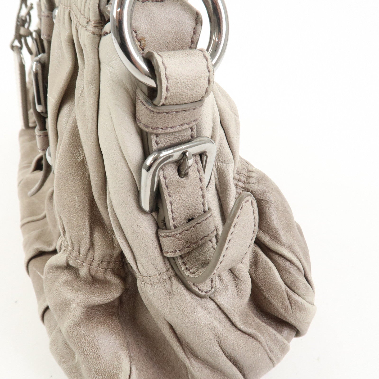 PRADA Leather Gathered 2Way Bag Hand Bag Shoulder Bag Gray BN1407