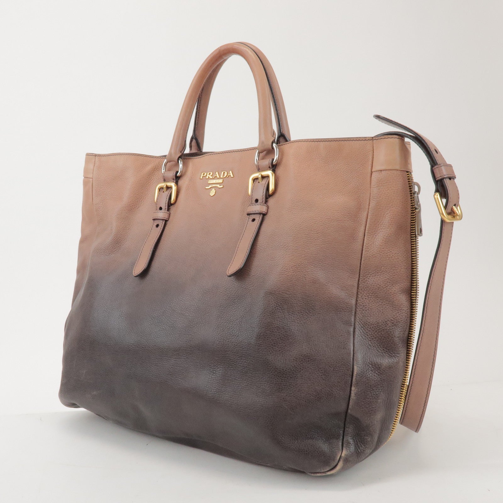 PRADA Leather 2Way Bag Hand Bag Shoulder Bag Brown BN1592