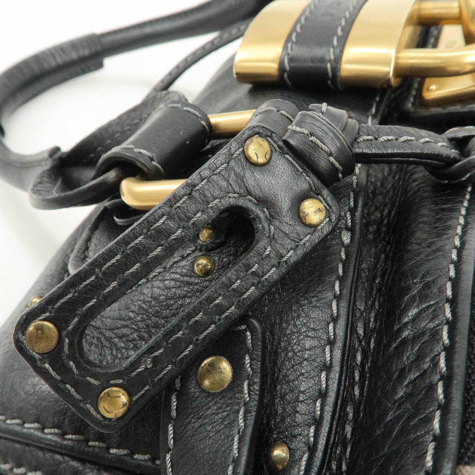 Chloe Paddington Leather Hand Bag Shoulder Bag Black Gold