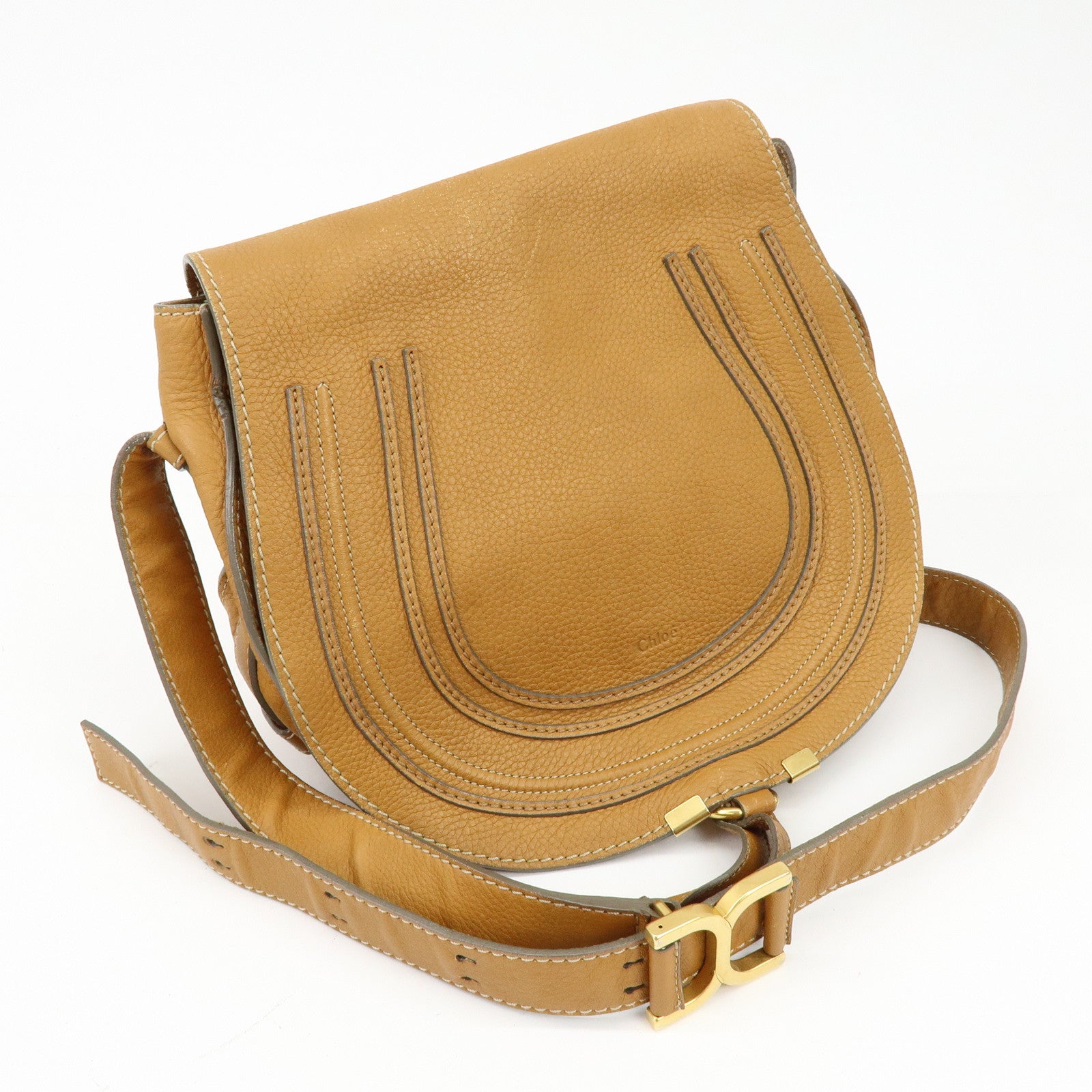 Chloe Marcie Leather Shoulder Bag Saddle Bag Crossbody Bag Brown