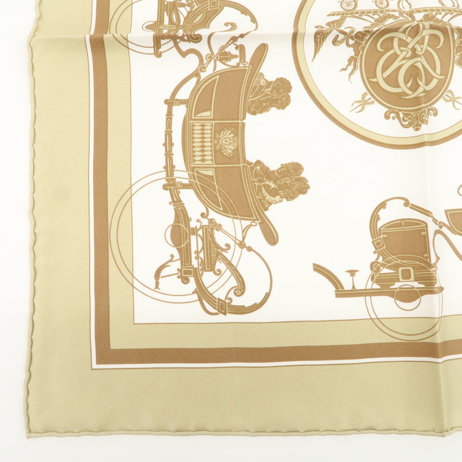 HERMES Carre 40 Silk 100% Scarf EX-LIBRIS Beige White