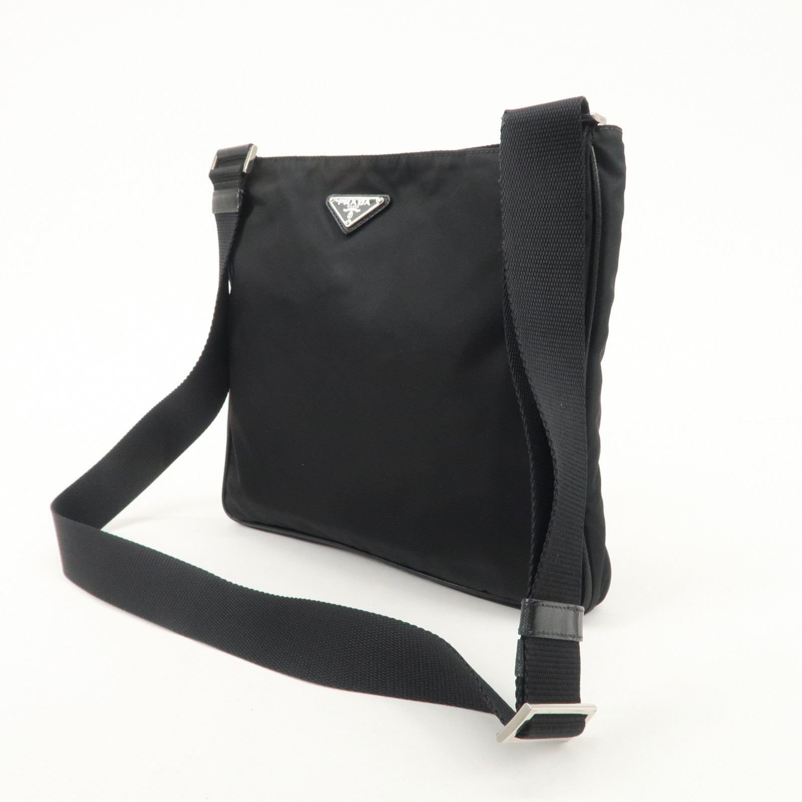 PRADA Triangle Logo Nylon Shoulder Bag Crossbody Bag Black Used