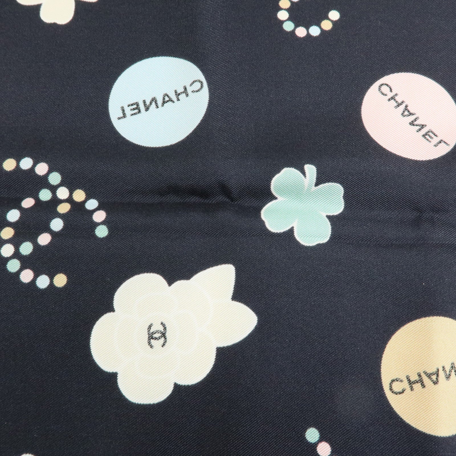 CHANEL No.5 Silk 100% Scarf Black Multicolor
