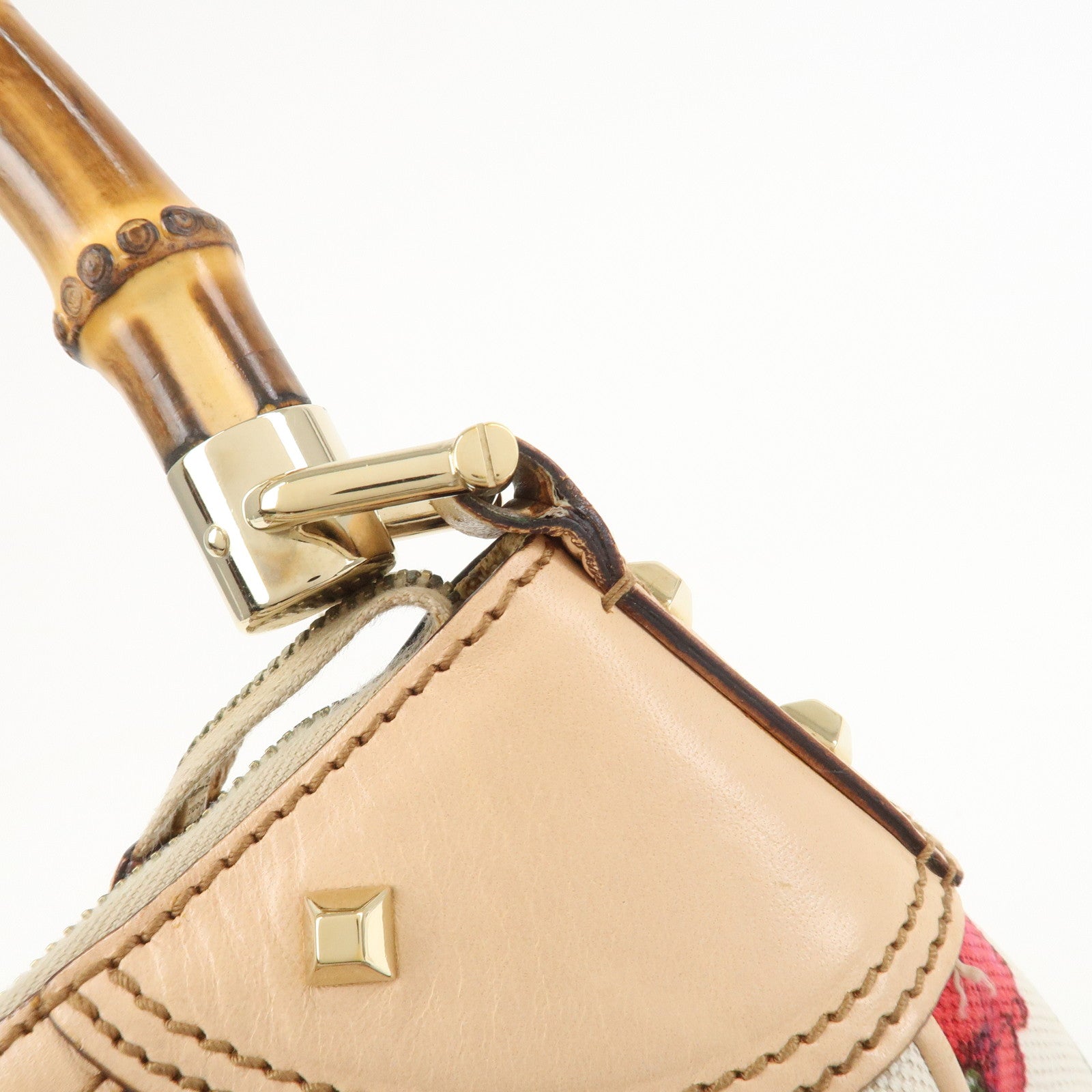 GUCCI Bamboo Canvas Leather Shoulder Bag Flora Ivory Pink 137383