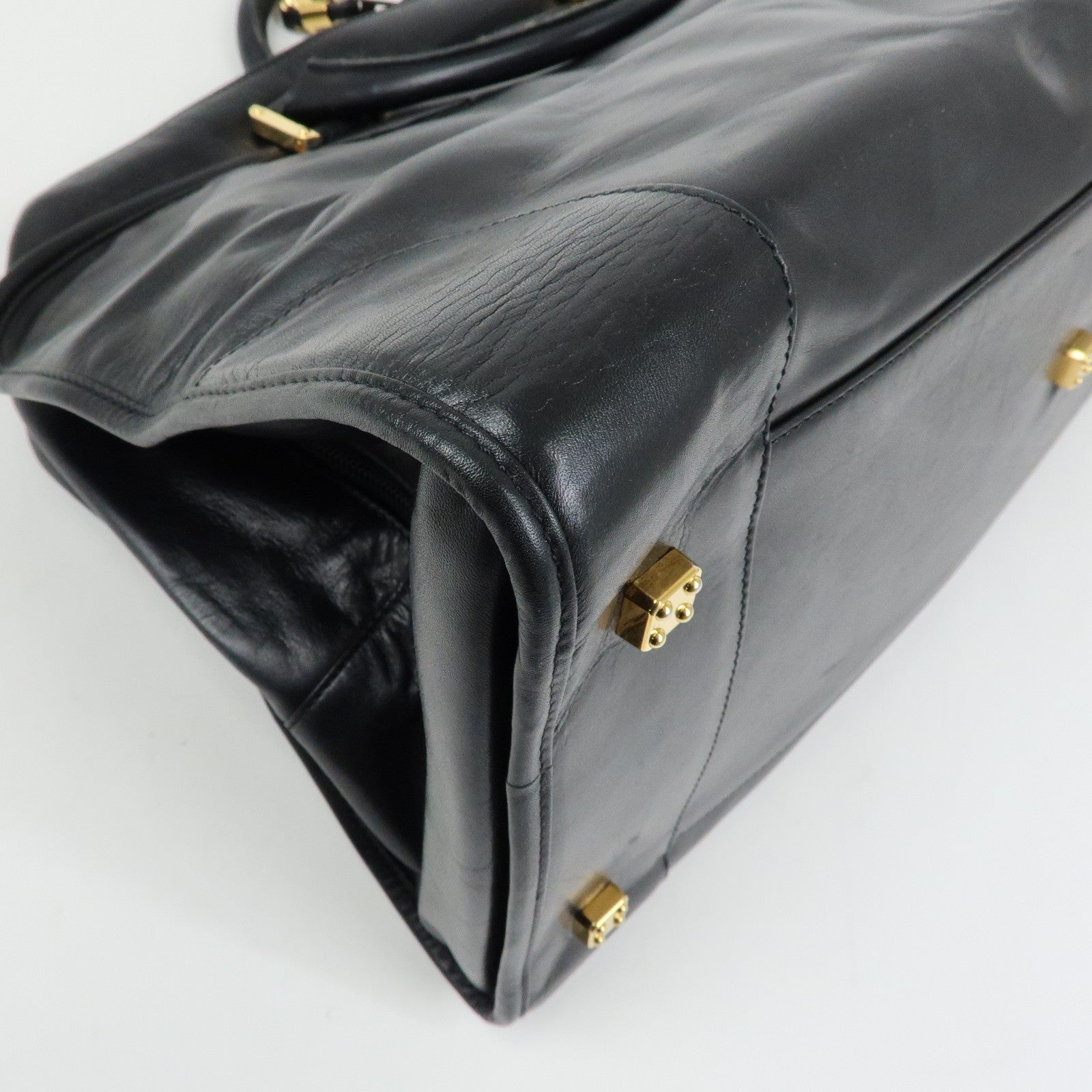 LOEWE Anagram Amazona 50 Leather Hand Bag Boston Bag Black