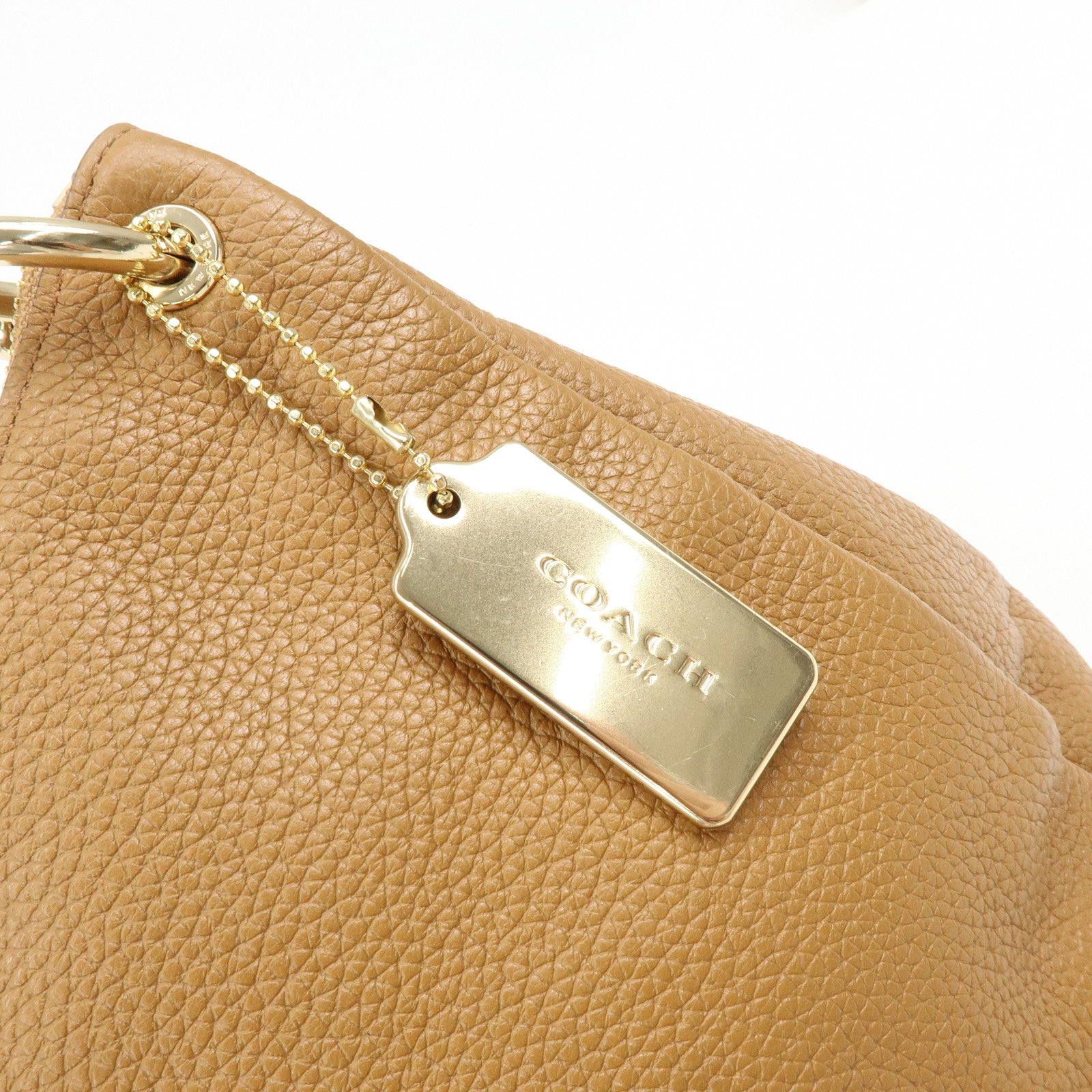 COACH Logo Leather Shoulder Bag Hand Bag Camel