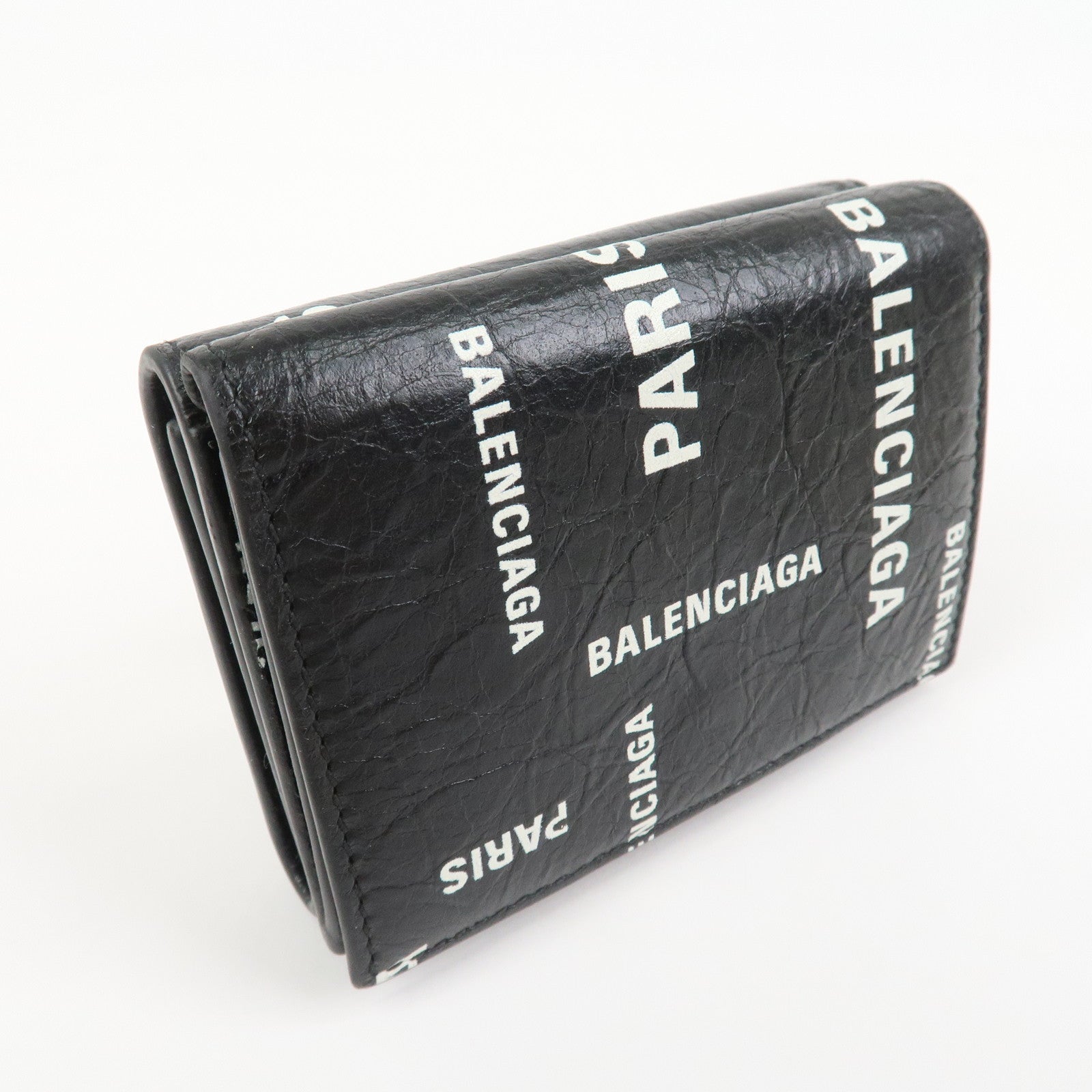 BALENCIAGA CASH Leather Tri-fold Wallet Compact Wallet Black