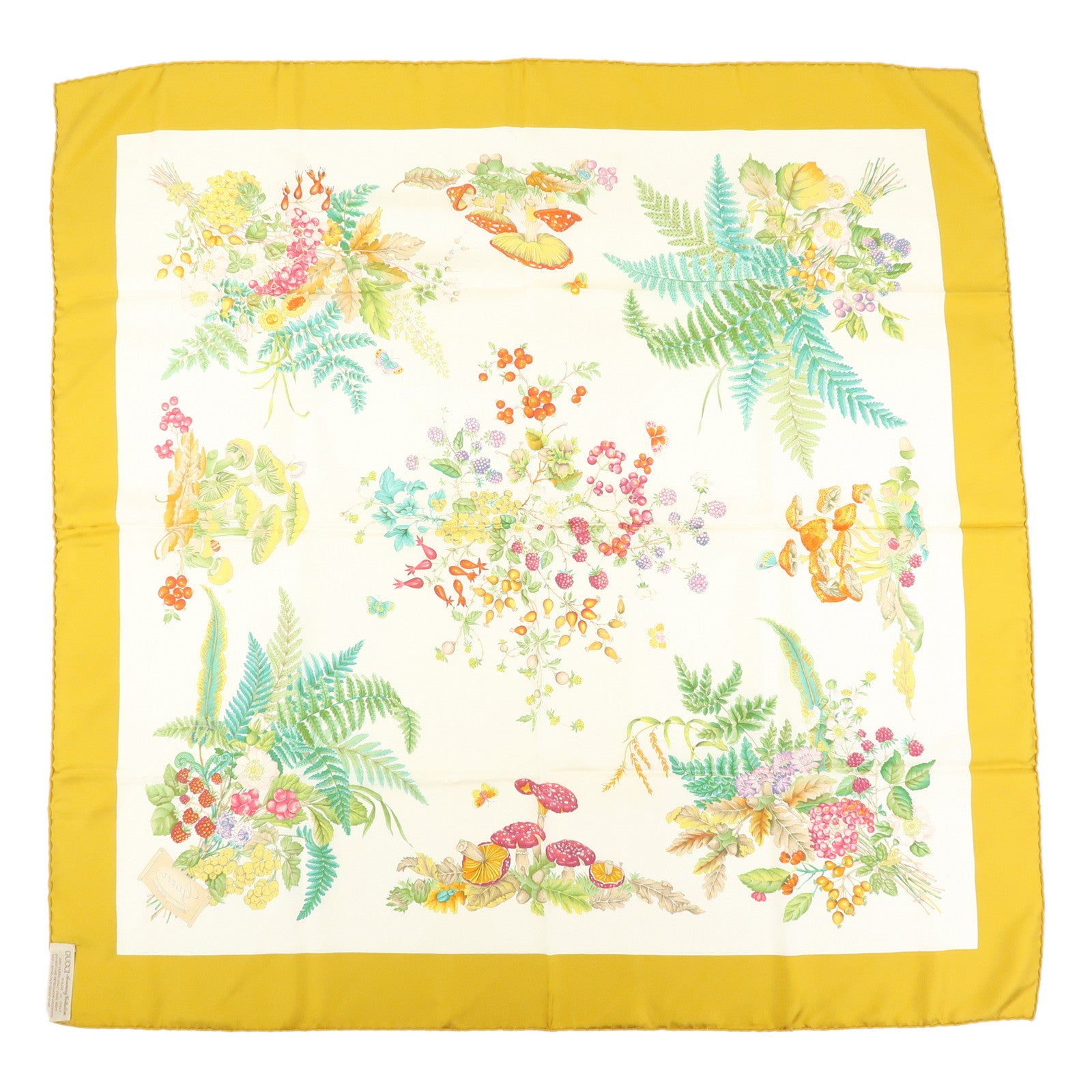 GUCCI Silk 100% Scarf Botanical Garden Mastard Yellow White
