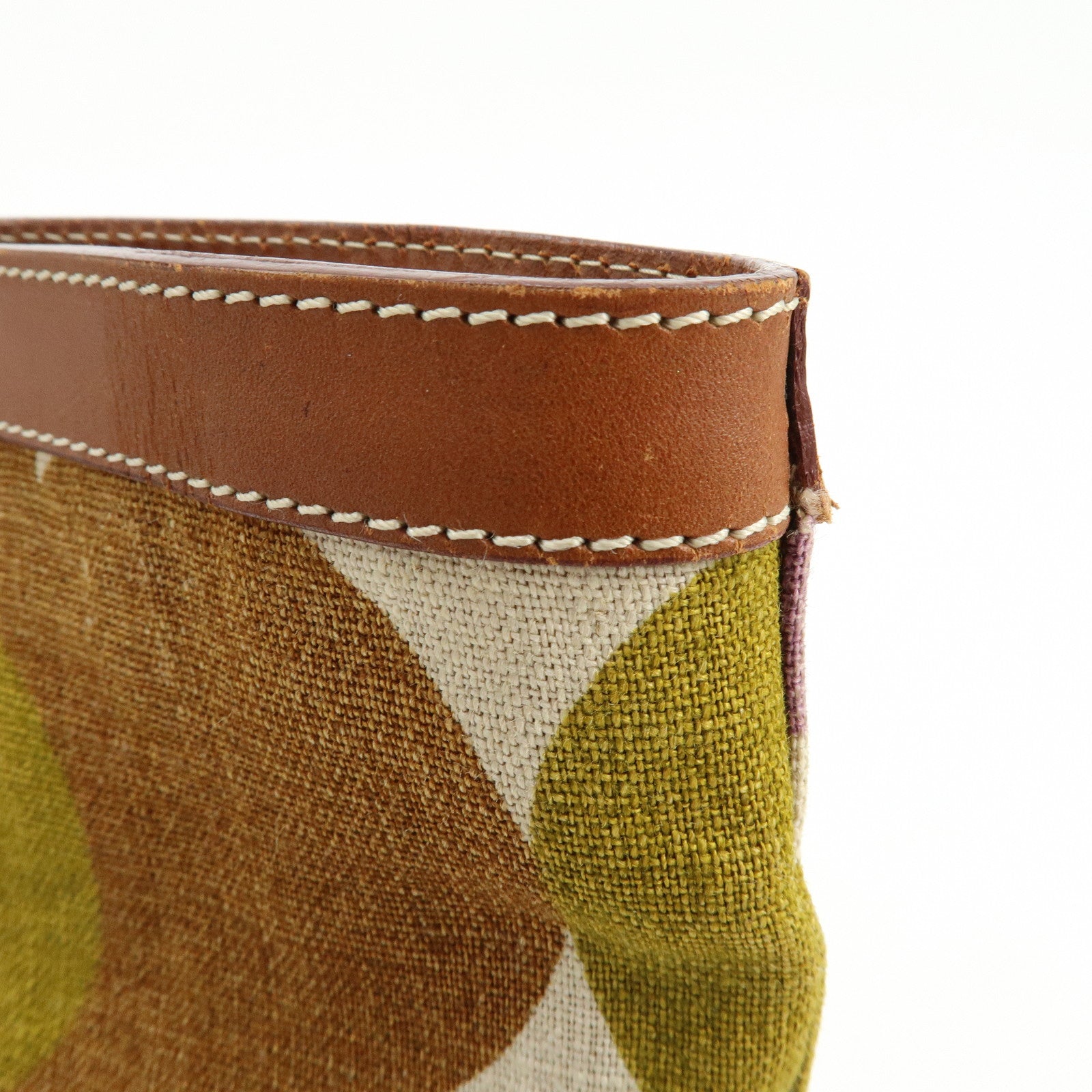 CELINE Flower Canvas Leather Tote Bag Shoulder Bag Brown Natural