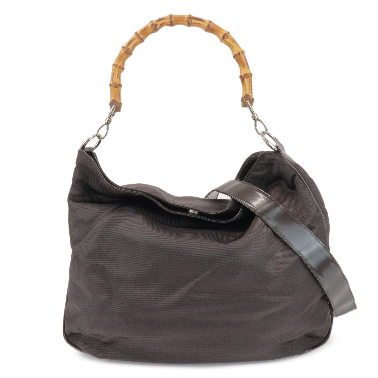 GUCCI Bamboo Nylon Canvas Leather 2Way Hand Shoulder Bag 001.2404