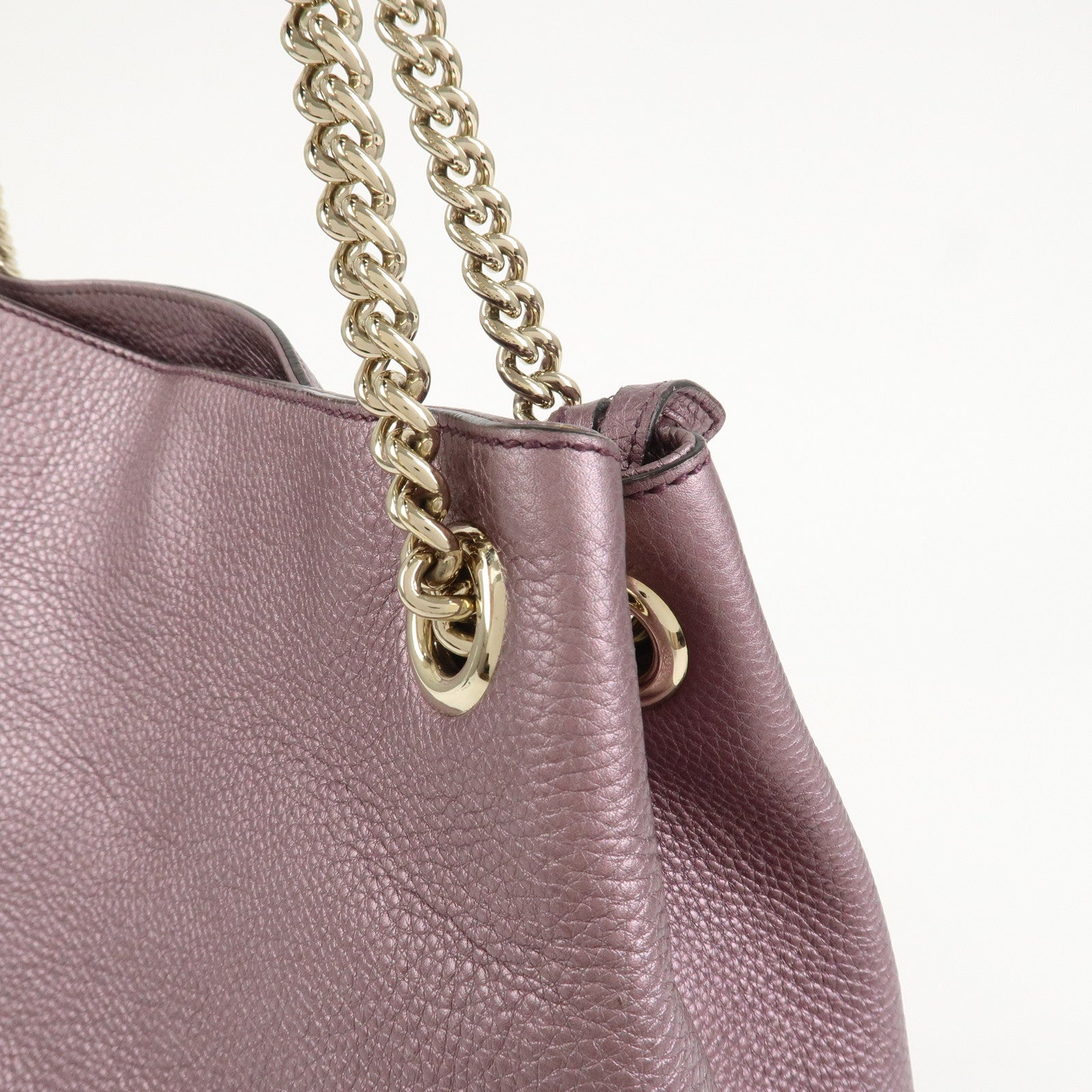 GUCCI SOHO Logo Leather Chain Shoulder Bag Metallic Purple 308982