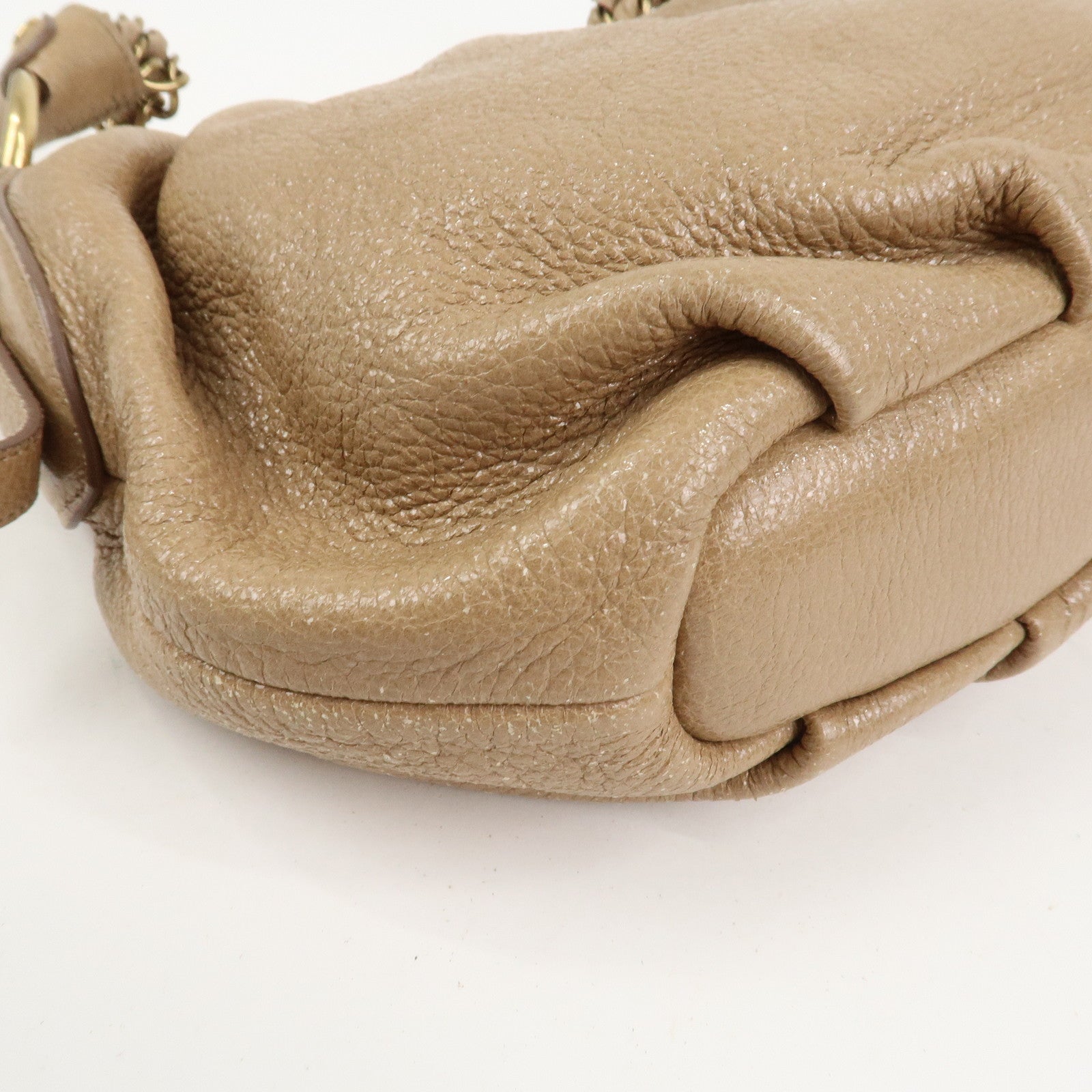 PRADA Logo Leather Chain Shoulder Bag Hand Bag Beige