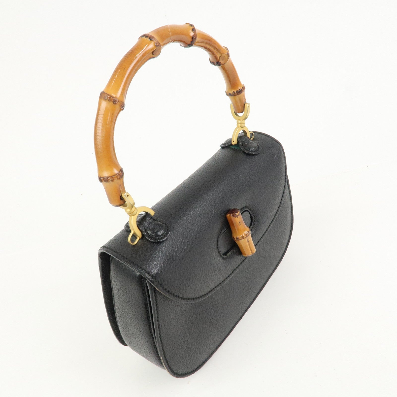 GUCCI Bamboo Leather 2Way Bag Hand Bag Shoulder Bag Black 000・2013