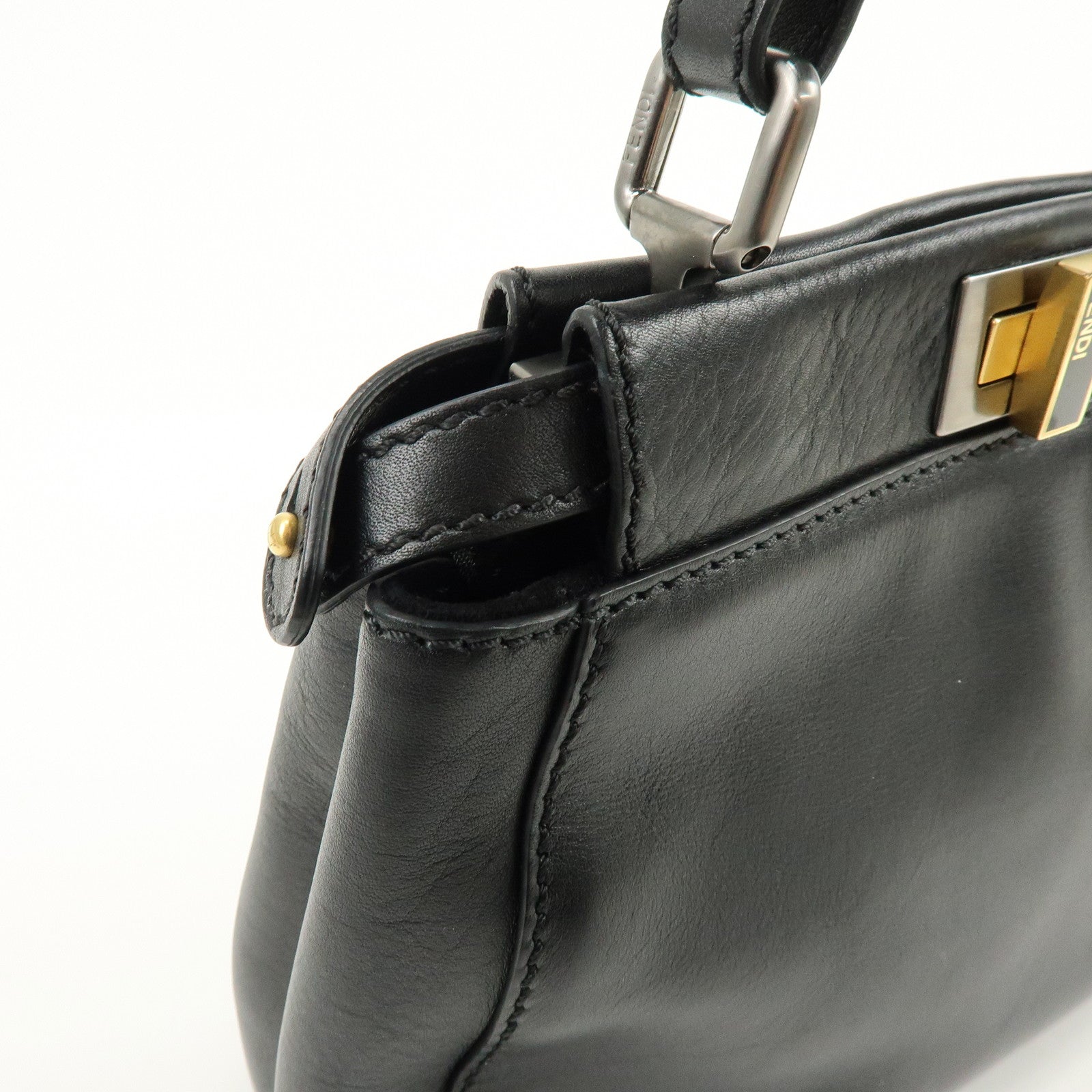 FENDI Peekaboo Leather 2Way Bag Hand Bag Shoulder Bag Black 8BN227
