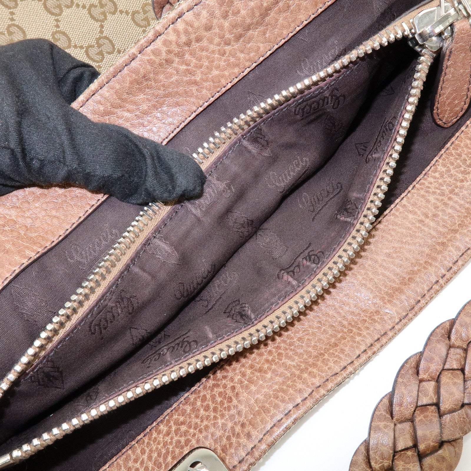 GUCCI Bamboo GG Canvas Leather Tote Bag Shoulder Bag Beige 232946