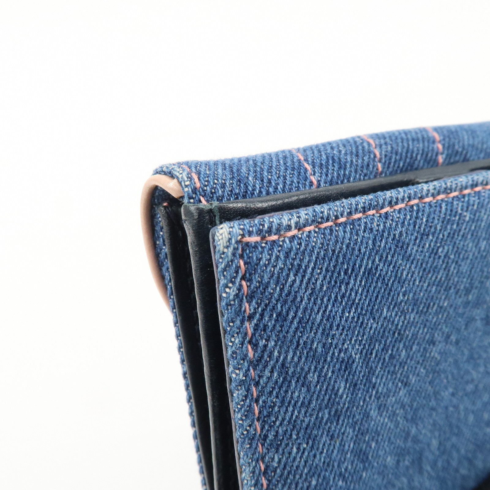 Christian Dior Saddle Lotus Wallet Denim Blue Pink Silver GDW Used