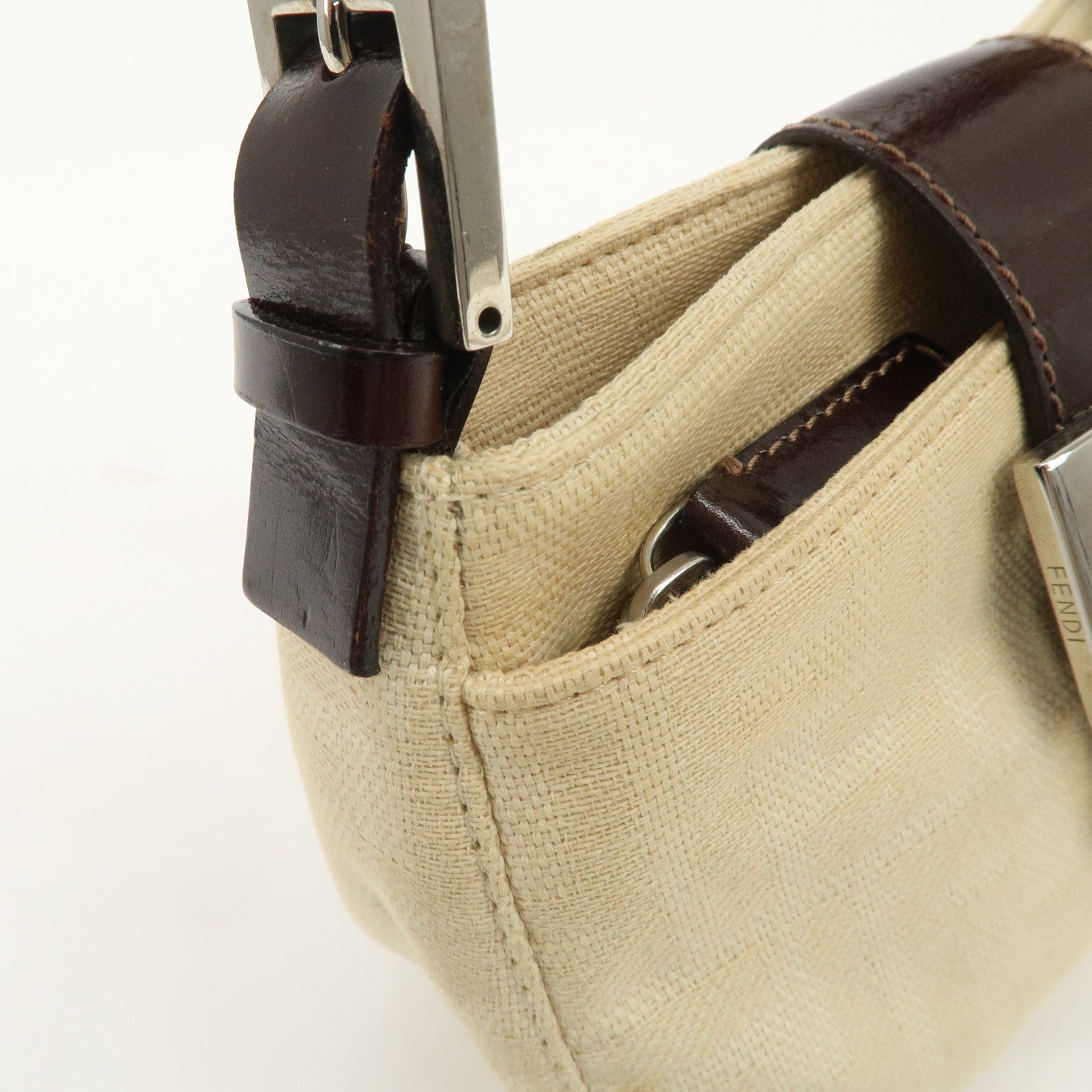 FENDI Zucca Canvas Leather Shoulder Bag Beige Brown 26723