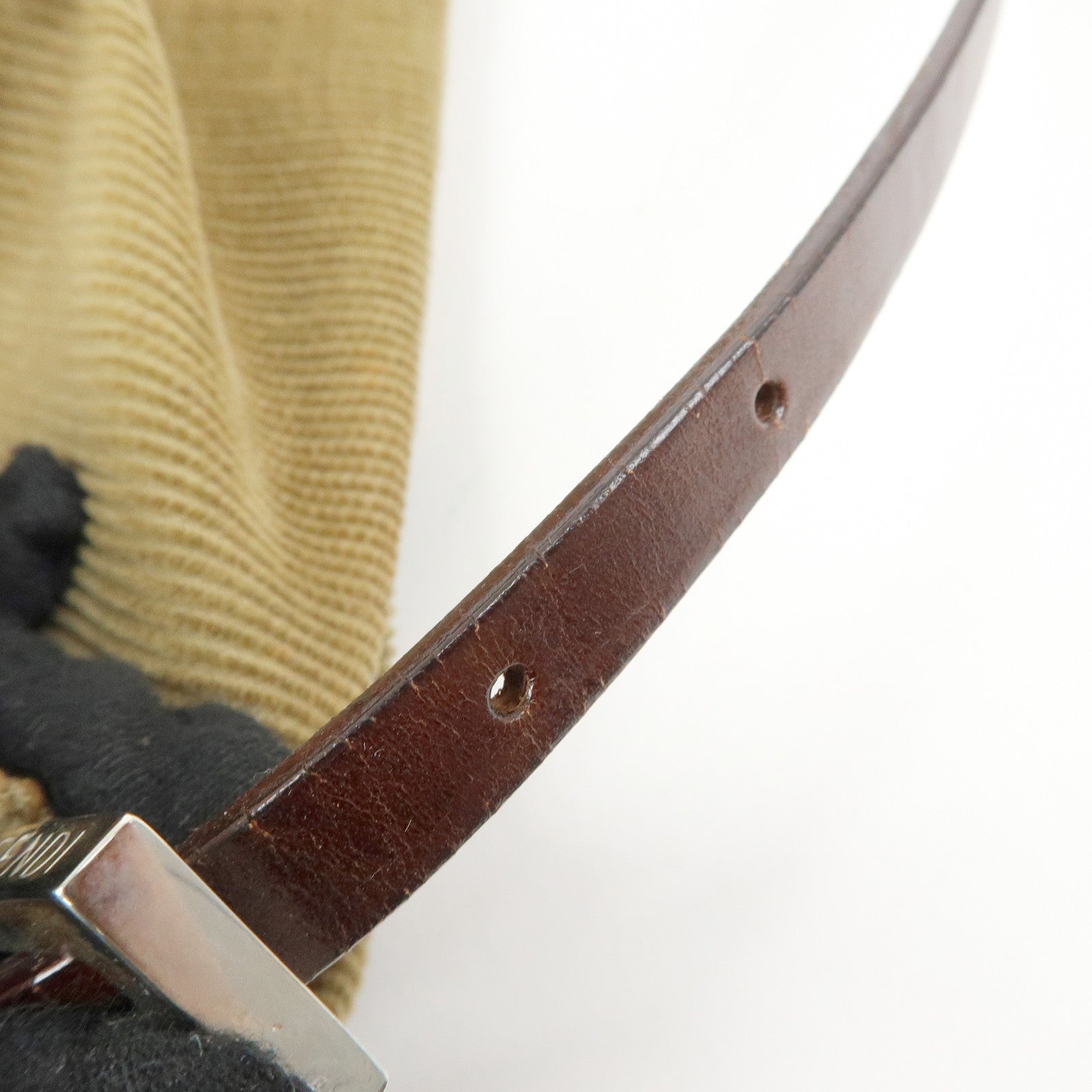 FENDI Corduroy Leather Mini Hand Bag Light Brown 26637