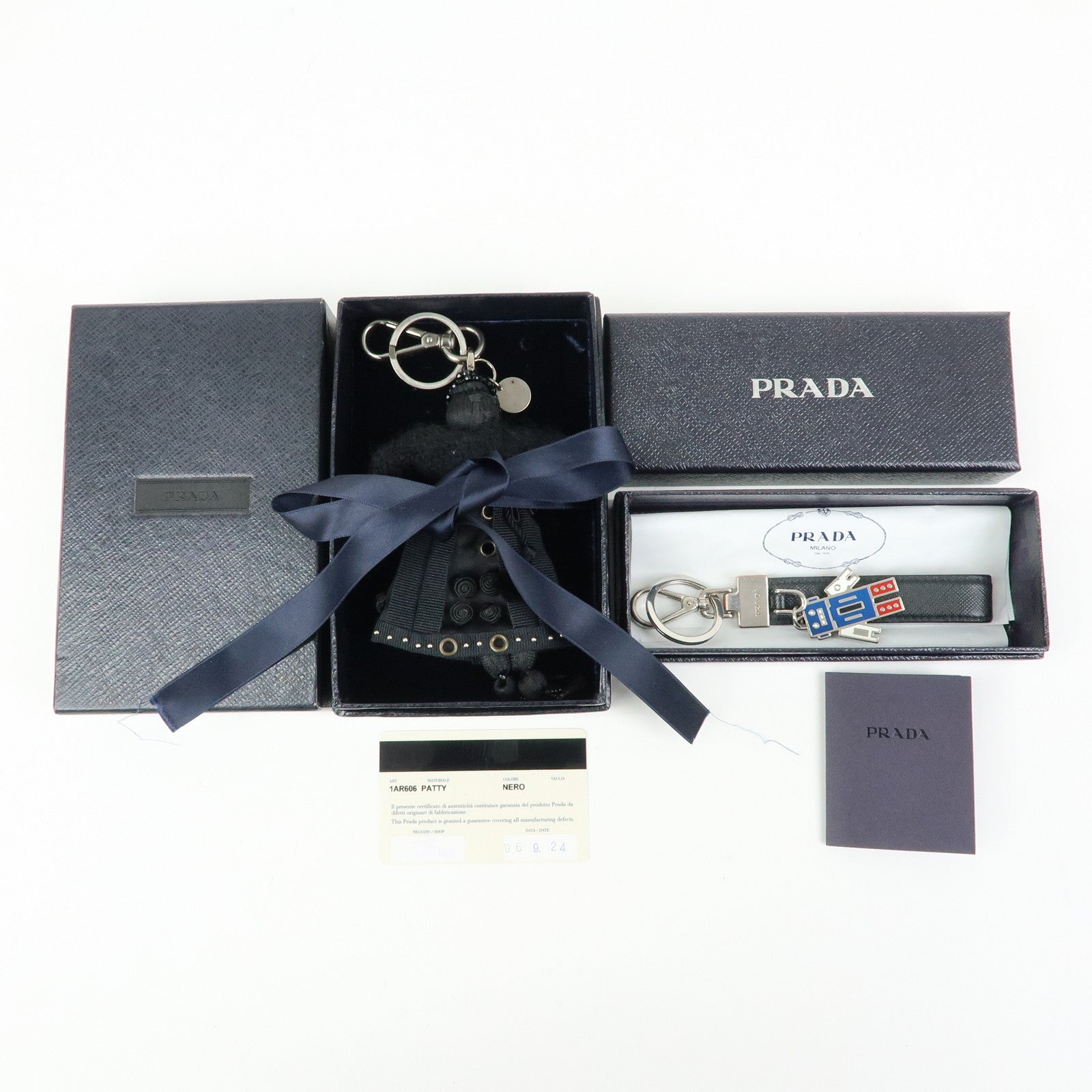 PRADA Set Of 2 Leather Metal Nylon Bag Charm Key Holder 2PP040