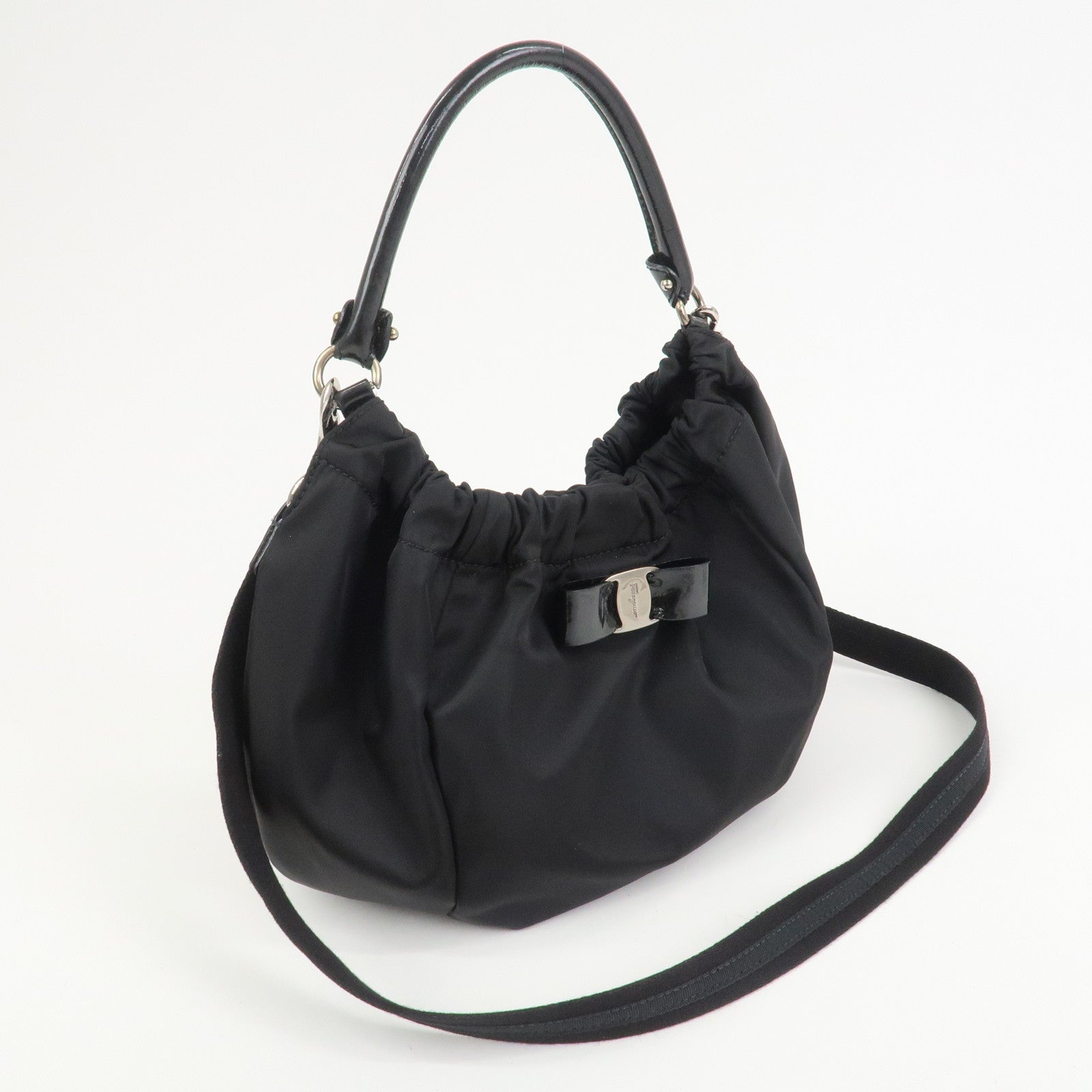 Ferragamo Vara Ribbon Nylon Patent Leather 2Way Hand Shoulder Bag