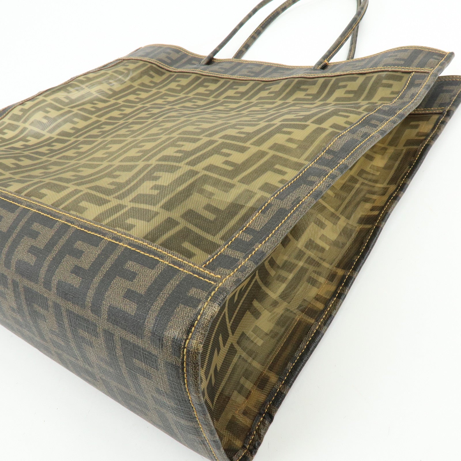 FENDI Zucca Mesh PVC Coated Tote Bag Shoulder Bag Brown 8BH184